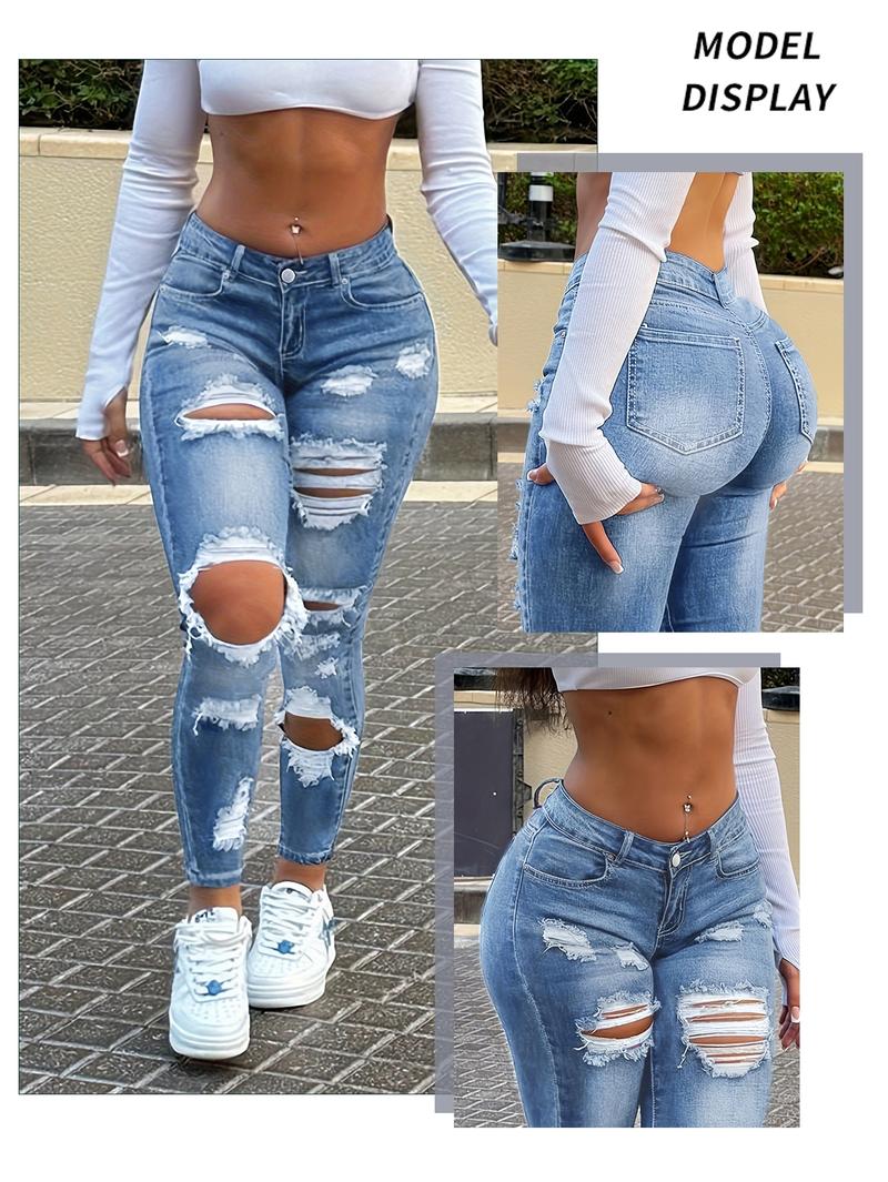 NVFelix Women's High Waist Ripped Skinny Jeans with Butt Lifting Design, Elastic Denim for Valentine's Day Fashion