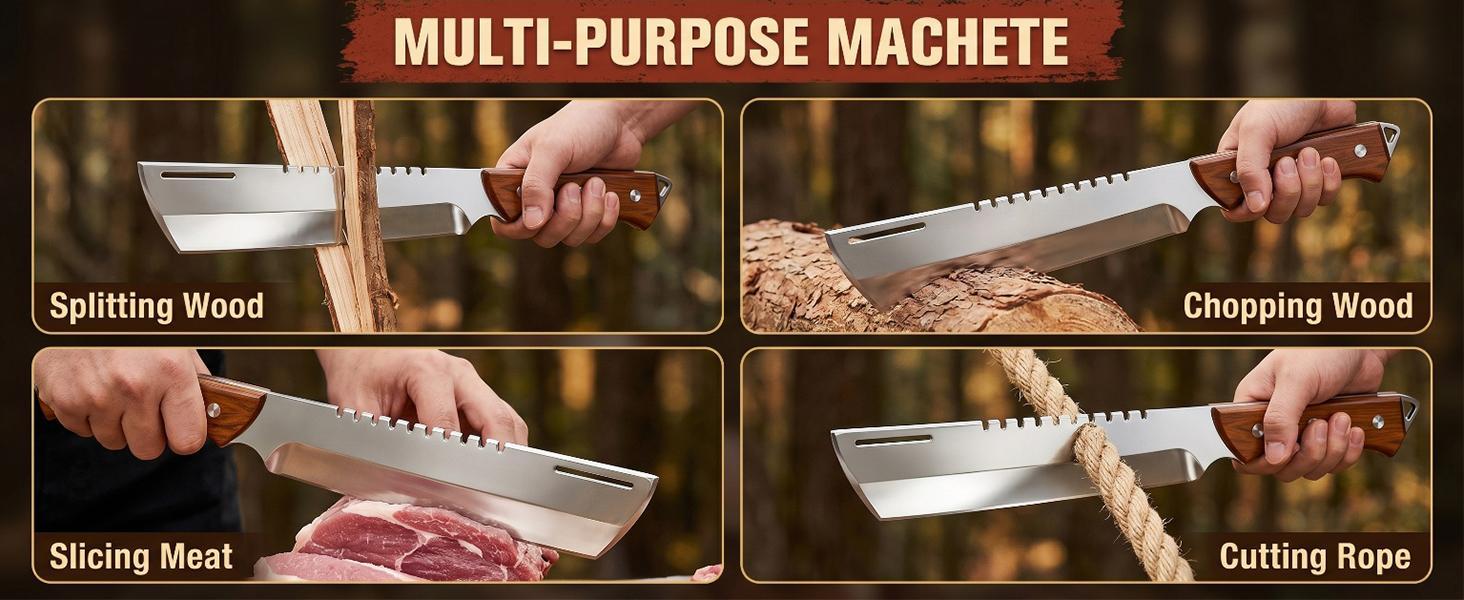 Heavy Duty Machete with Sheath, Full Tang Camping Machete with Wood Handle for Cutting Trees, Bushcraft, Hunting & Yard Work Heavy Duty Machete with Sheath, Full Tang Camping Machete with Wood Handle for Cutting Trees, Bushcraft, Hunting & Yard Work