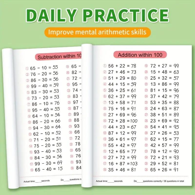 Kindergarten Math Addition Subtraction Workbook, 10-100 Number Practice Book, Early Learning Calculation Exercise Sheet