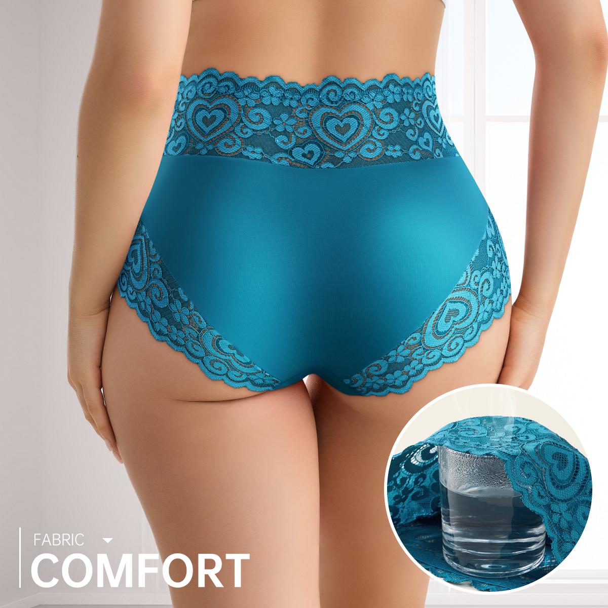 QUASTI 5PCS Mid Waisted Lace Women's Panties, Multi Colored Smooth Soft Fashion Sweet Lace Exquisite Underwear, Cool Elasticity No Show Full Coverage Briefs, Daily Wear S-XXL