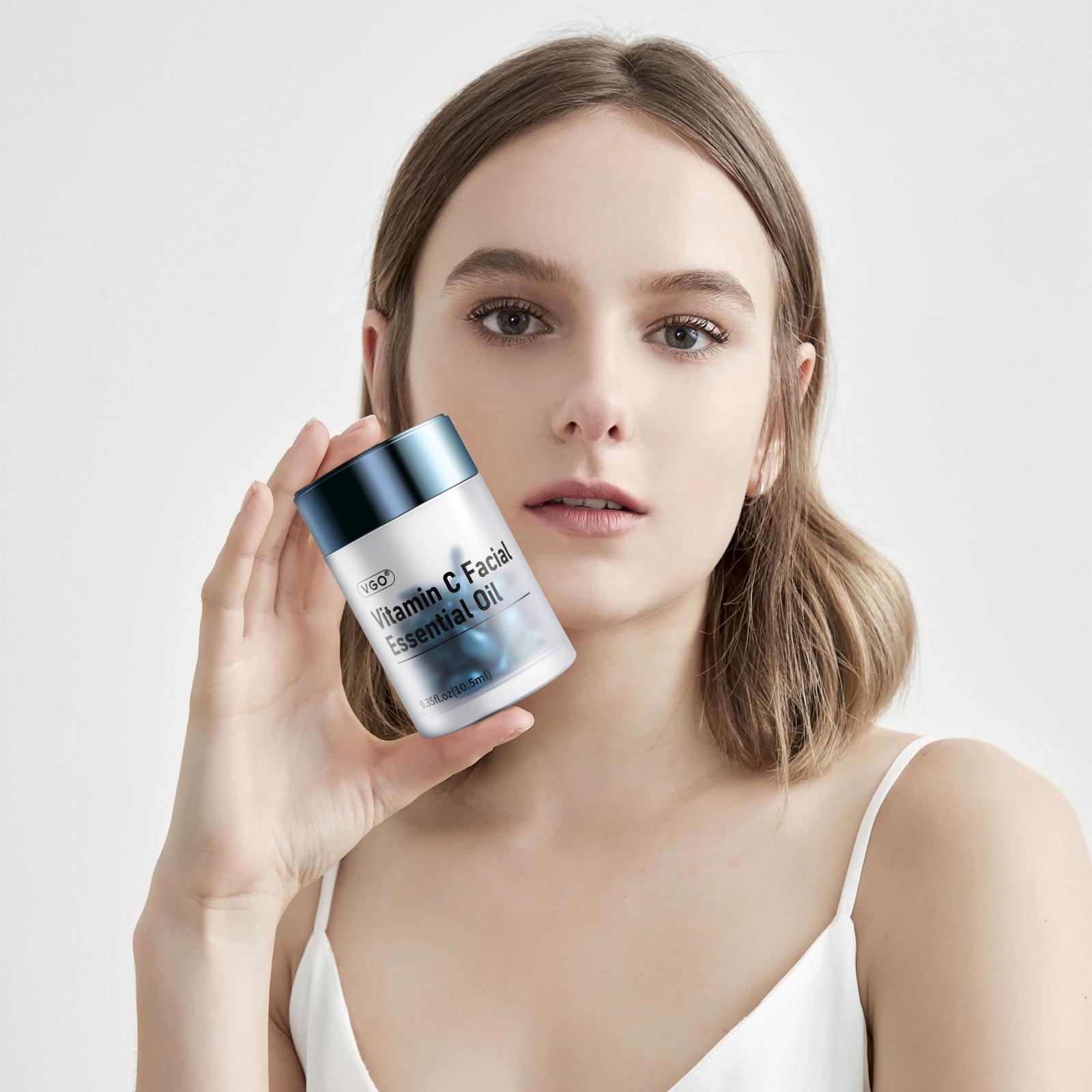 VGO Vitamin E and C Facial Oil Blend with 10 Essential Oils in Capsules, For Hydrated & Radiant Skin, 30 Count Serums Skincare Comfort vitamin c serum salicylicacidserum Lymphatic Contour Brush Turmeric Cleansing Set stamp roller compact