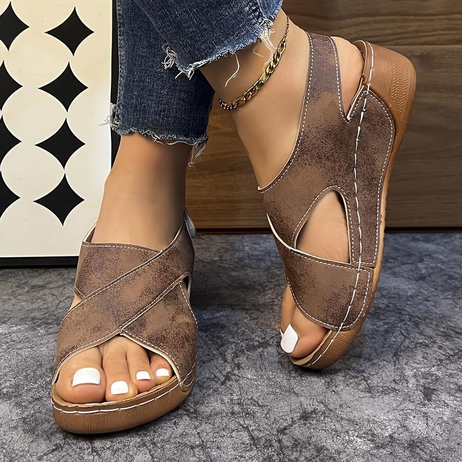 Women's Color Block Thick-Soled Sandals, Versatile Open-Toe Classic Summer Shoes, Women Shoes