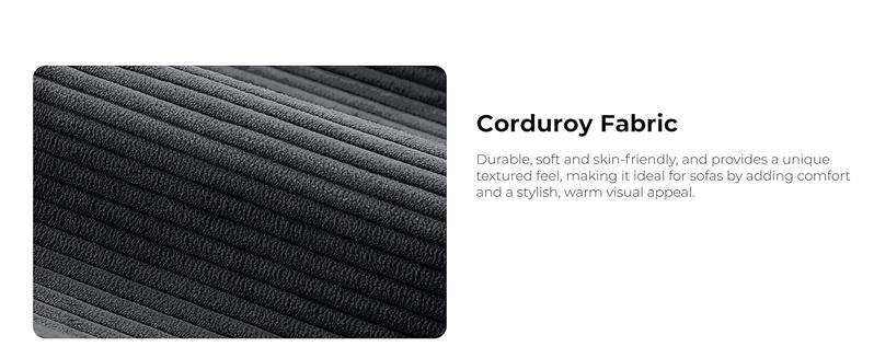 【2 Packages Shipping】LIKIMIO 118" Modern L-Shaped Modular Sectional Sofa for Living Room, Corduroy Upholstery Dark Grey, Oversized 3-Seater Couch with Deep Seat and Movable Ottoman – No Assembly