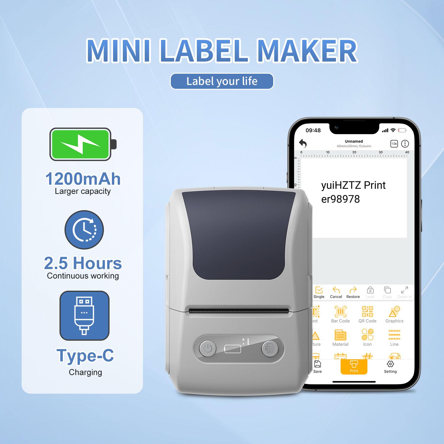 Portable Bluetooth-compatible with 4 Rolls Paper, Waterproof Labels, Multifunctional APP, Inkless, Ideal for Home Office Kitchen, Wireless Sticker Printer