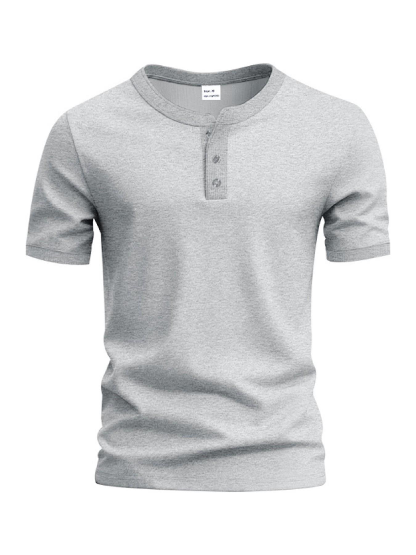 Men's Vintage Summer Loose-Fit Short Sleeve T-Shirt, Henry Collar Plain Color Quick-Dry Breathable, Casual Fashion for Men