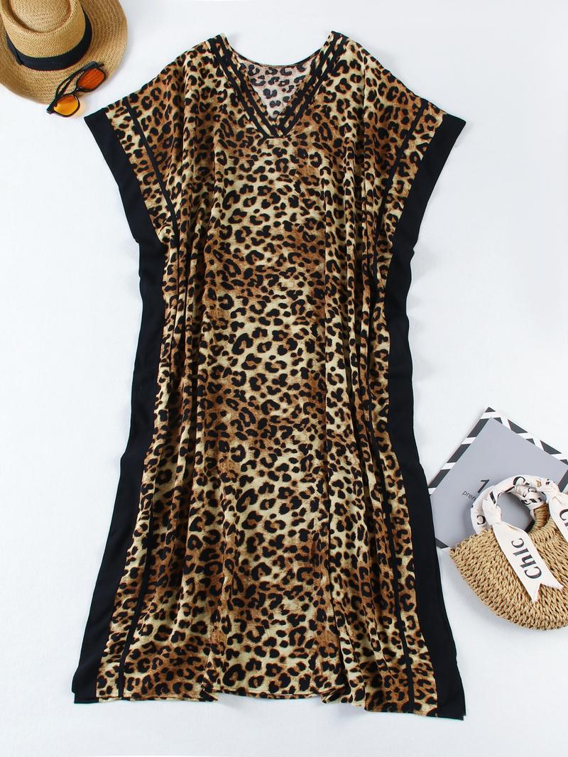 Leopard-Print Soft Kaftan for Woman, Boho Casual Kaftan, Casual Fashion Beach Long Dress, Bohemian Cover-Up for Vacations, Parties and Daily Wear