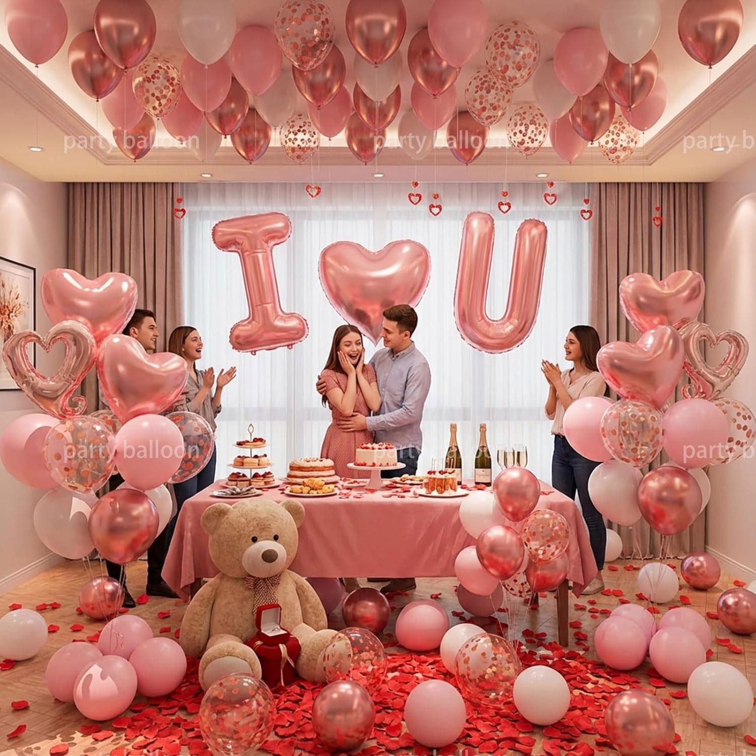 83 Piece Valentine's Day Rose Balloon Set, Romantic Decor for Weddings, Anniversaries, Cafes, Gardens, Proposal Scenes