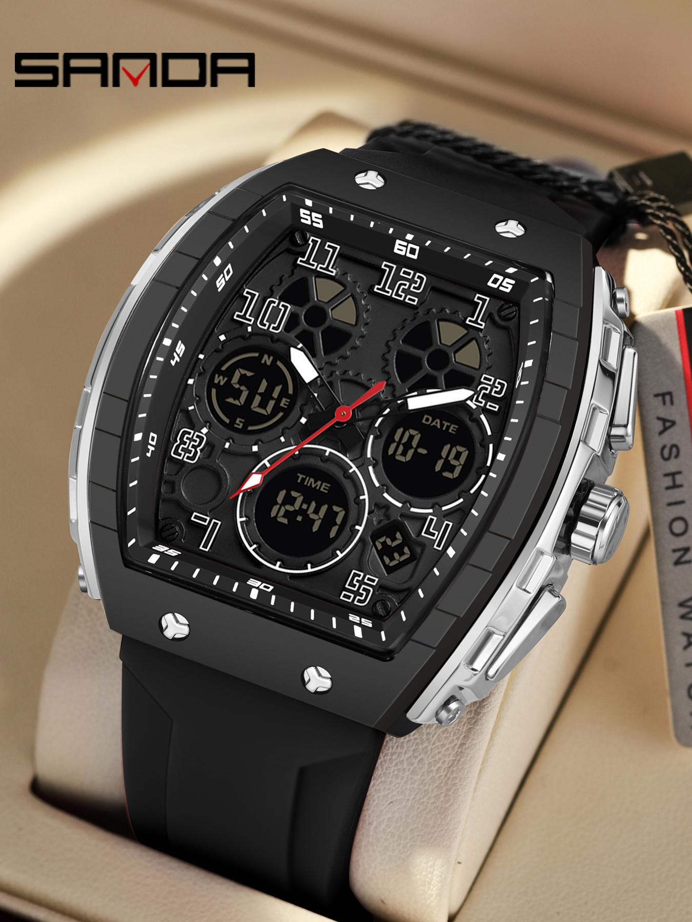 Men's Fashion Digital Analog Watch, Casual Sporty Quartz Digital Watch with Luminous Dial & Alarm Function, Waterproof Watch with Digital Display for Men with Box