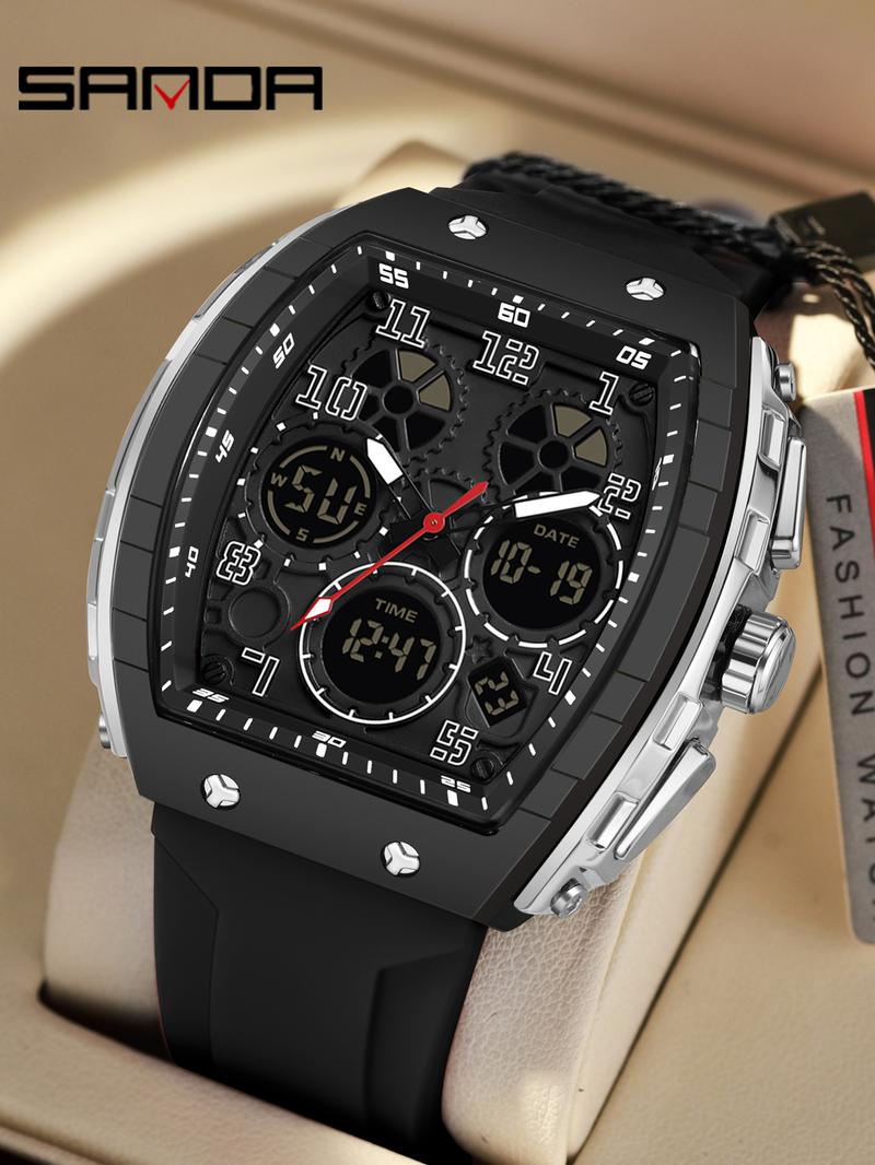 Men's Fashion Digital Analog Watch, Casual Sporty Quartz Digital Watch with Luminous Dial & Alarm Function, Waterproof Watch with Digital Display for Men with Box