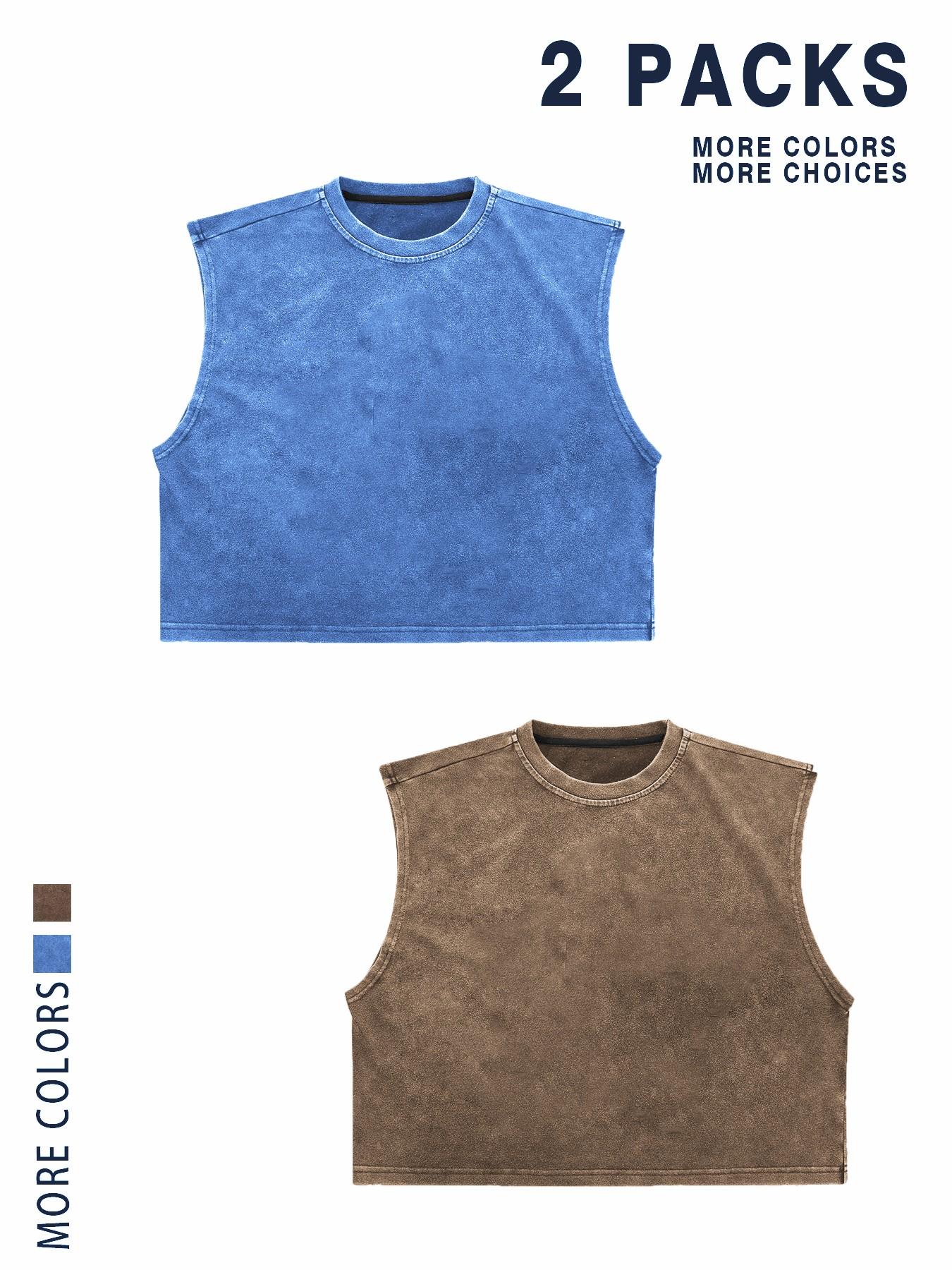 【TDOTW】4-Pack Acid-Wash Sleeveless Tank Tops Workout Tanks – Men's Casual Daily & Workout Outfits, Soft Cotton Blend Fabric, Relaxed Fit, 4-Pack Set, Multi-Color Washed Style, Menswear