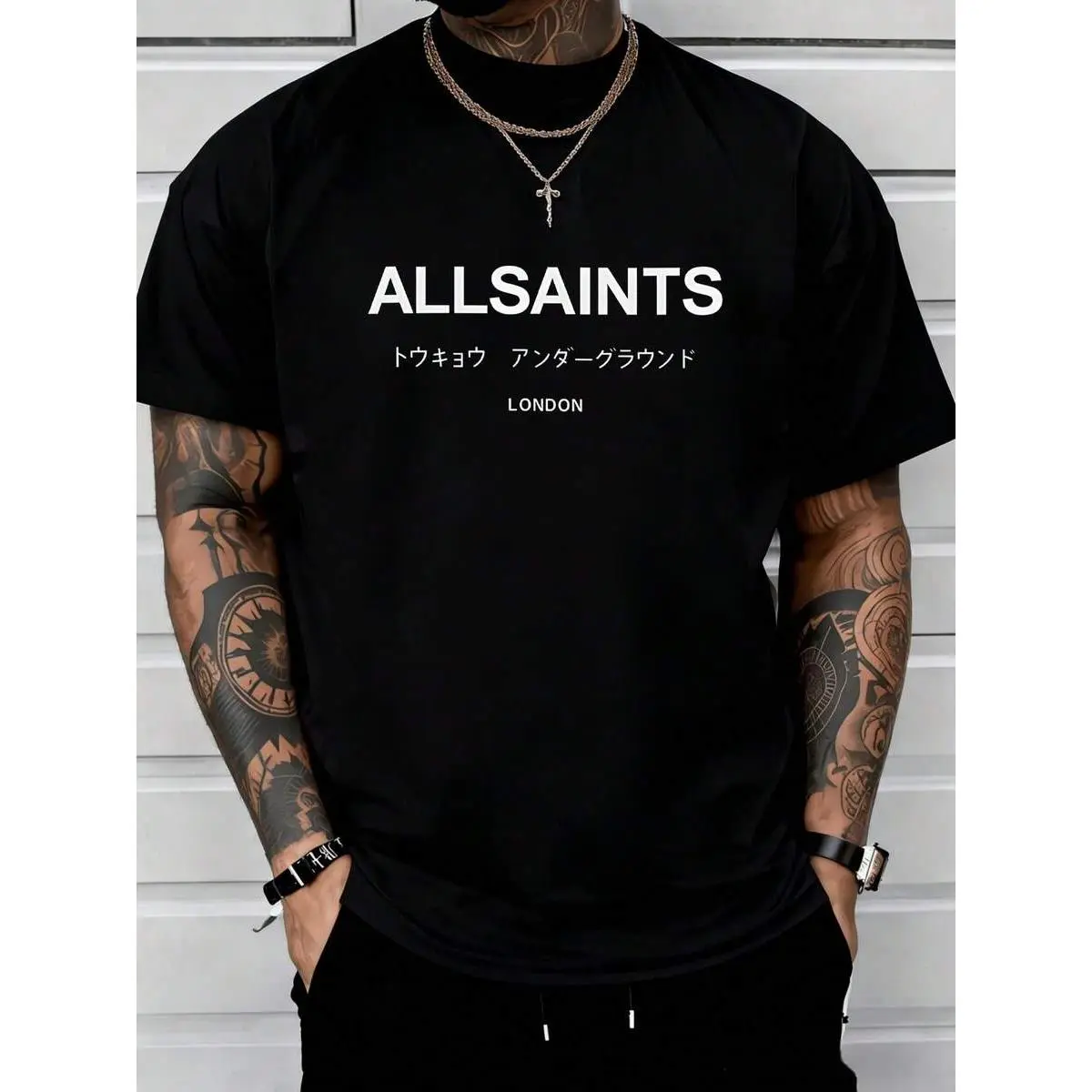 1Pcs ALLSAINTS Men's 220g T Shirt Urban Style 100% Cotton Y2K Swag Graphic Men Clothes Tokyo Underground Printed T Shirt Streetwear Fashion