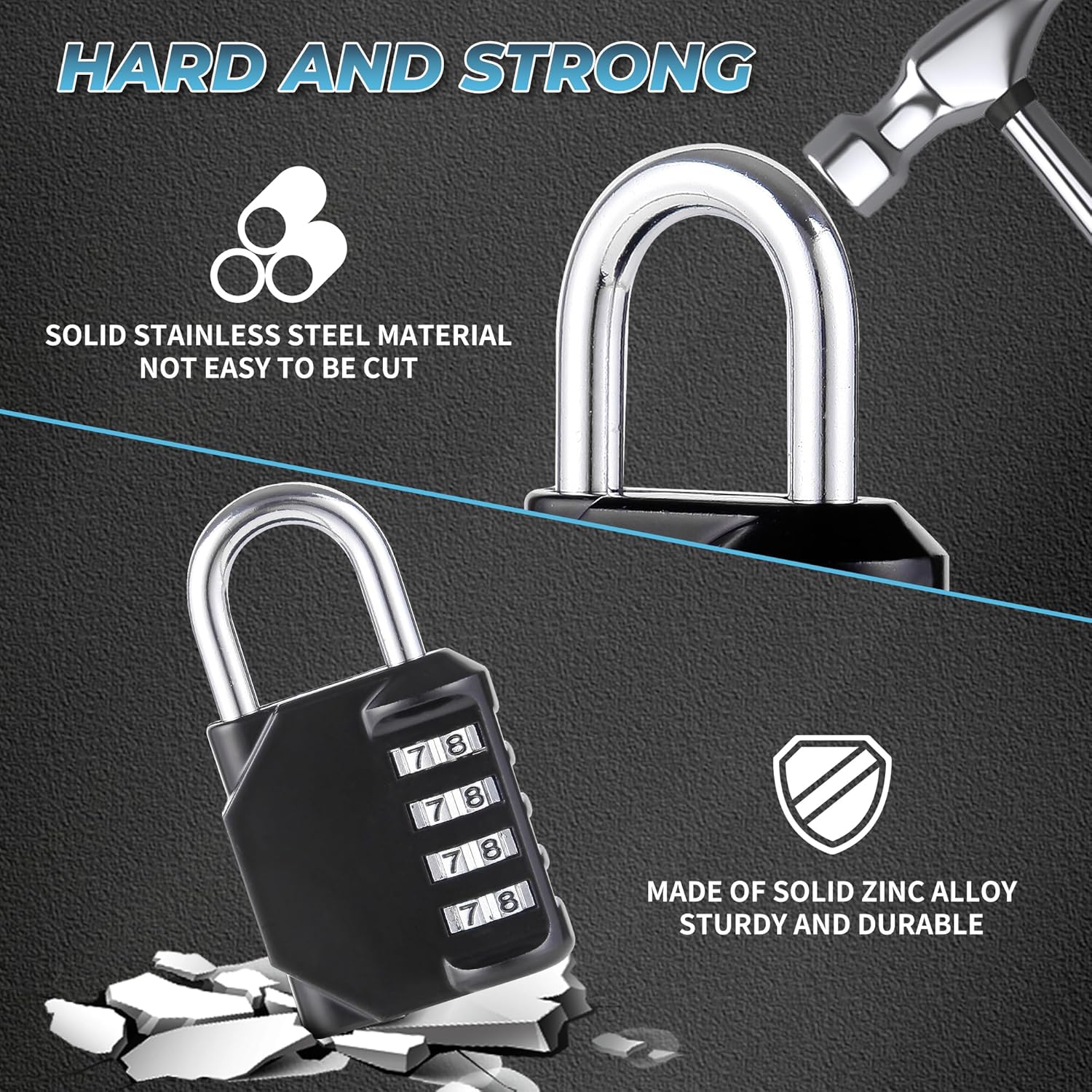 1Pc Resettable Combination Padlock, Security Lock: 4-Digit Keyless Code System with Weatherproof Construction, Perfect for Lockers, Storage Units, Toolboxes & Industrial Cabinets, Designed for Gym-Goers