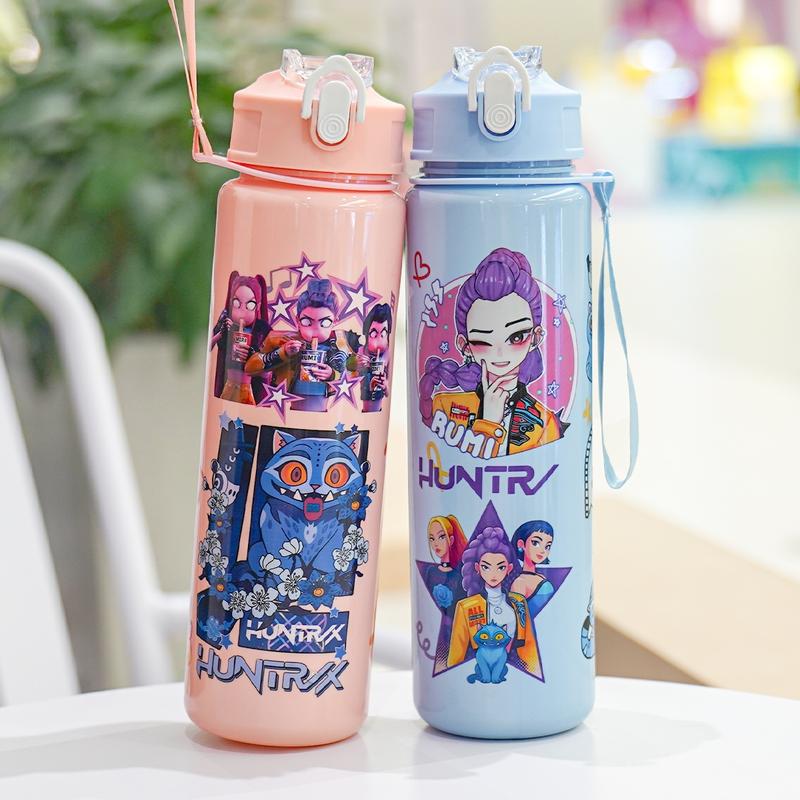 K-Pop Ghost Hunter Theme Totem Water Bottle, Reusable Hard Plastic with Lid and Straw, 700ml Eco-Friendly Alternative, Perfect for School and Travel