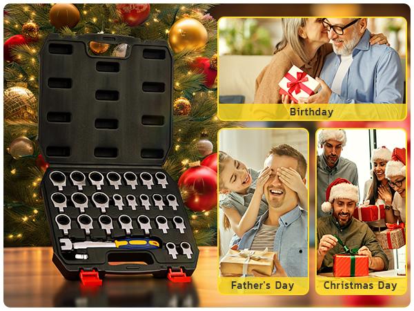 haisstronica 12 in 1 Interchangeable Heads Ratcheting Combination Wrench Set, 8-19mm Metric Flex Head Ratchet Wrench Tool for Auto, Tools for Men Gift,Father's Day Gift