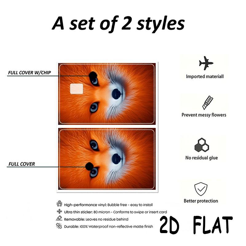 Fox Design Credit Card Vinyl Stickers, Ultra-Thin Skin-Stickable, Waterproof and Scratch-Resistant, 2 Pieces Per Set