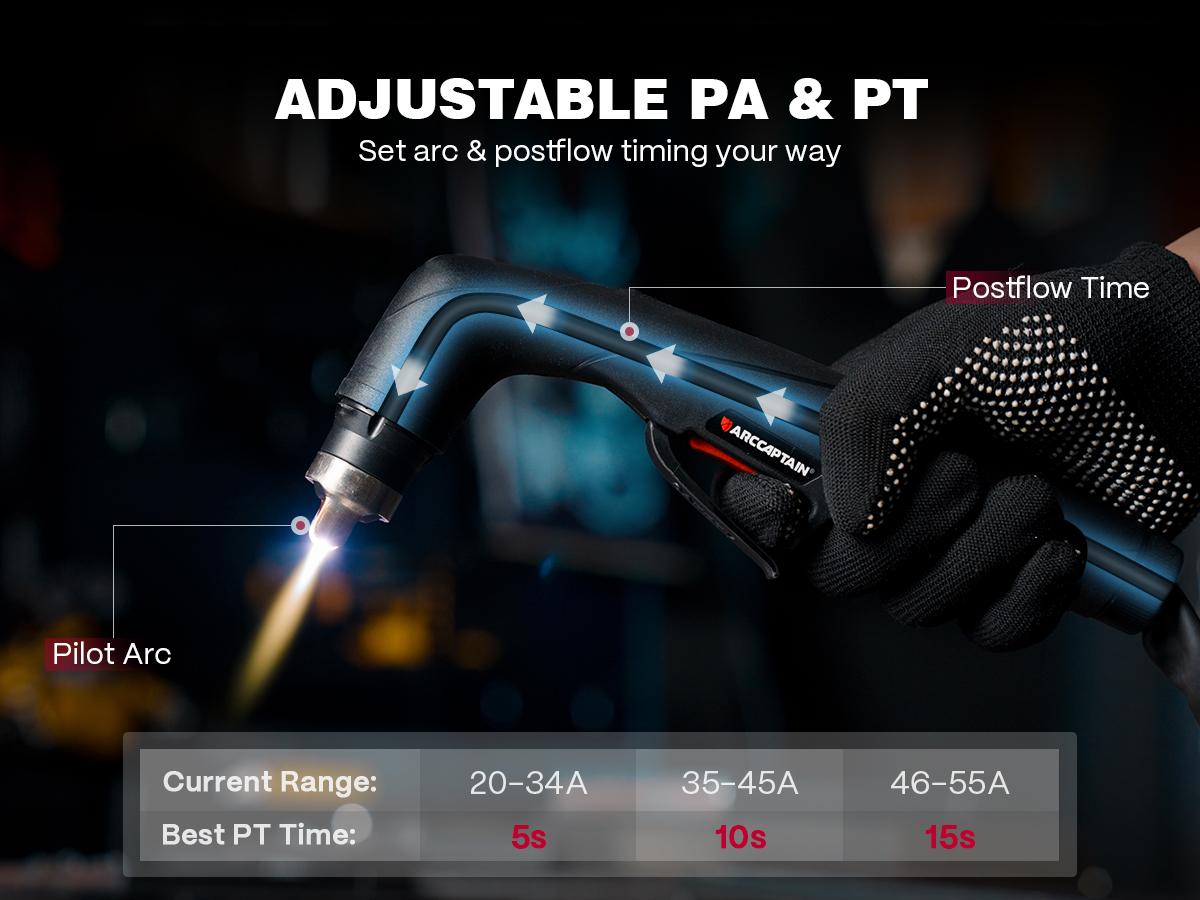 ARCCAPTAIN iControl [Non-HF] Plasma Cutter CUT55 MP with APP Control, 55Amp Blowback Pilot Arc, 120V/240V, Upgraded LED Display, Grid Cutting, Rust Removal, Plasma Gouging, Pressure Detection