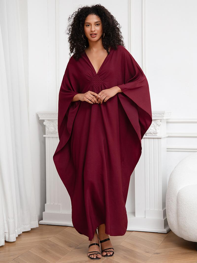 Bsubseach Women Ethnic Print Kaftan Dress , Plus Size All Over Print  TunicDress, Boho Casual V Neck TunicDress for Women, Women's Plus Cover Up,Mrs. Roper Kaftan ，bubu，mumu，Casual Womenswear Maxi Modesty Muslim Clothing Baggy