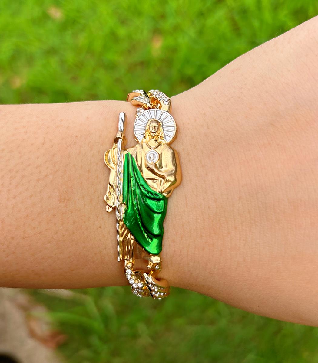 San Judas Tadeo Bracelet, Stainless Steel 24k Gold Plated Saint Jude Pendant friendship bracelets san judas san judas