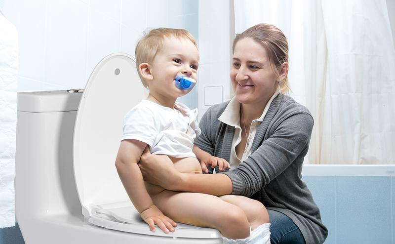 Hibbent Potty Training Toilet Seat, Built-in Magnetic Seat, Lid with Cover, Never Loosen and Slow Close Convertible Toilet Seat for Kids, Adult and Child (White, Elongated)