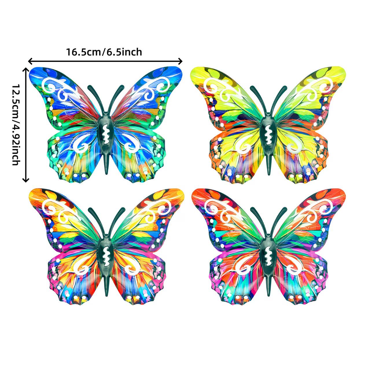4pcs Colorful Metal Butterfly Wall Art Wings, Moving Metal Butterfly Statue Decor, Outdoor Garden & Patio Decoration, Ideal Gift