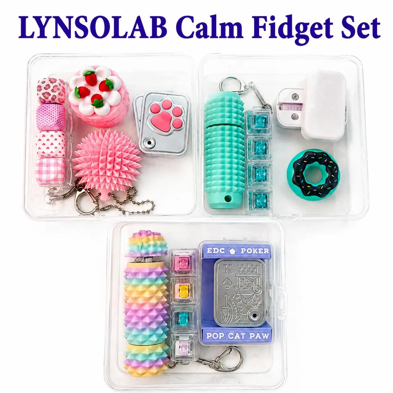 LYNSOLAB Calm Fidget Toy Set, Portable Stress Relief Sensory Fidget Kit, Pocket Keychain Slider EDC Fidget Pack