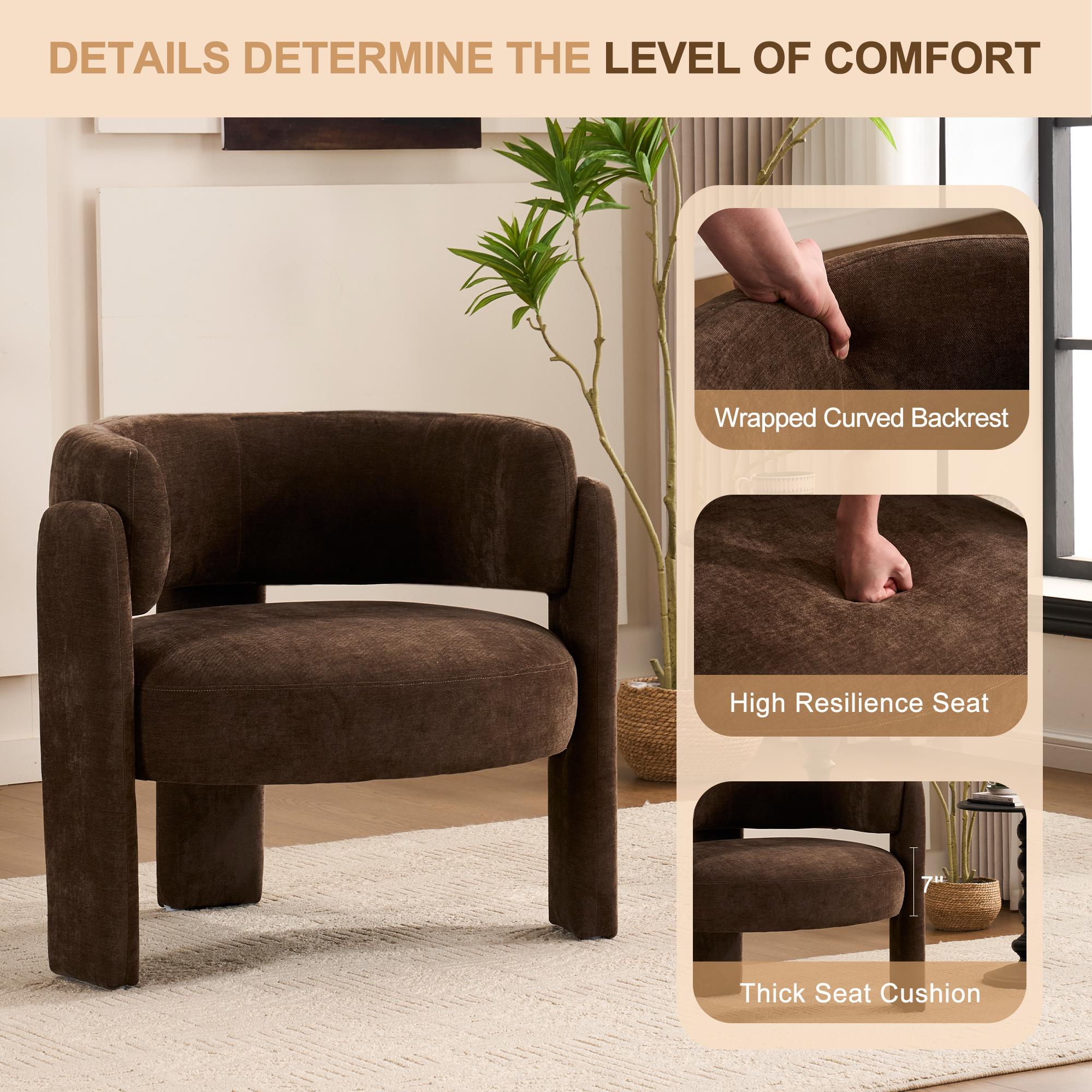 RIMIKING,Premium Barrel Accent Chair with Ergonomic Armrests, Plush Foam Padding, Sturdy Construction, Wrapped Back Detail, Easy-Unpack Design