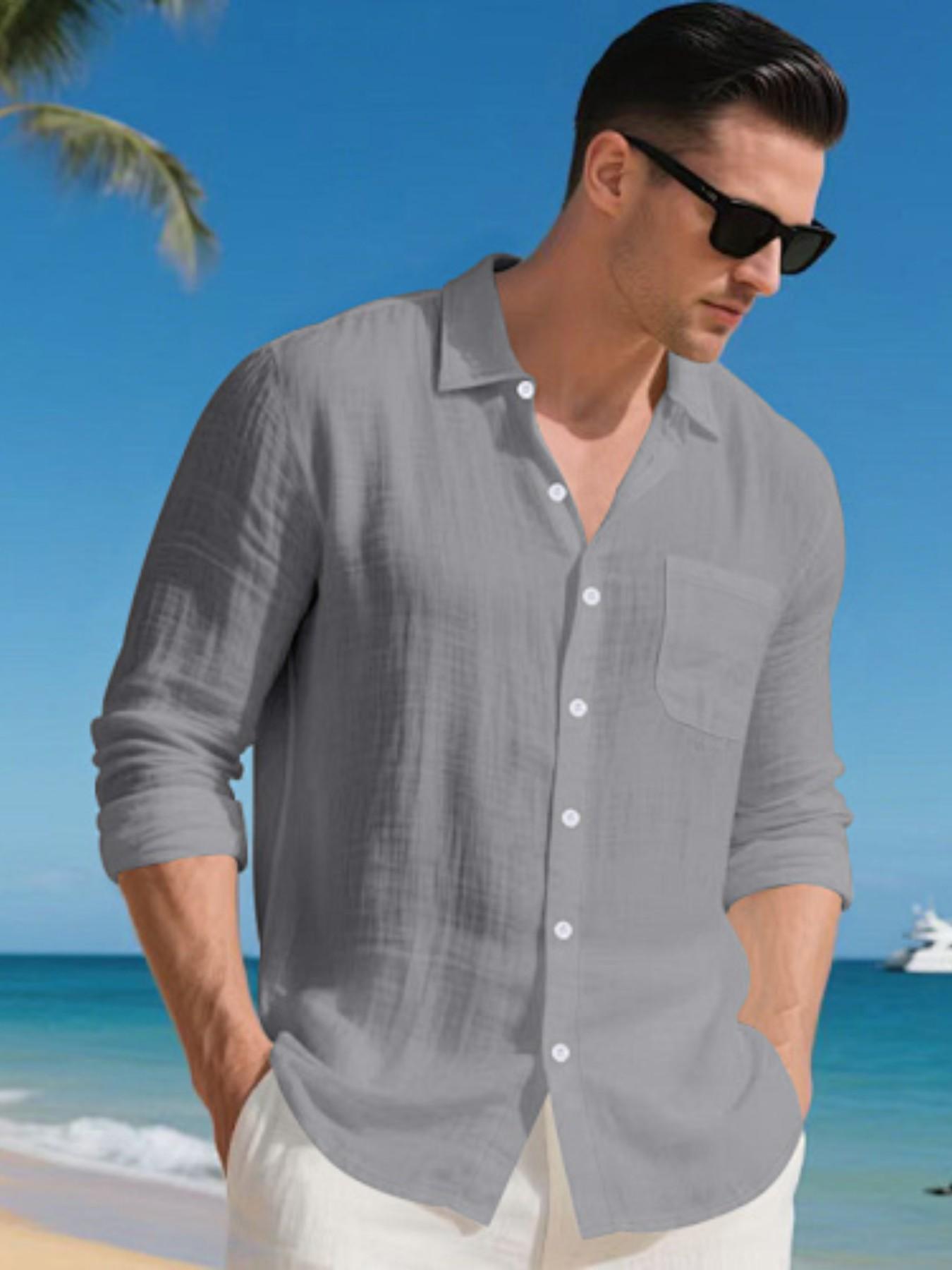 Men's Summer Linen Spread Collar Long Sleeve Shirts! Loose fit for all body types, breathable and skin-friendly without sweatiness, perfect for beach vacations, office wear, and versatile multi-scene outfits