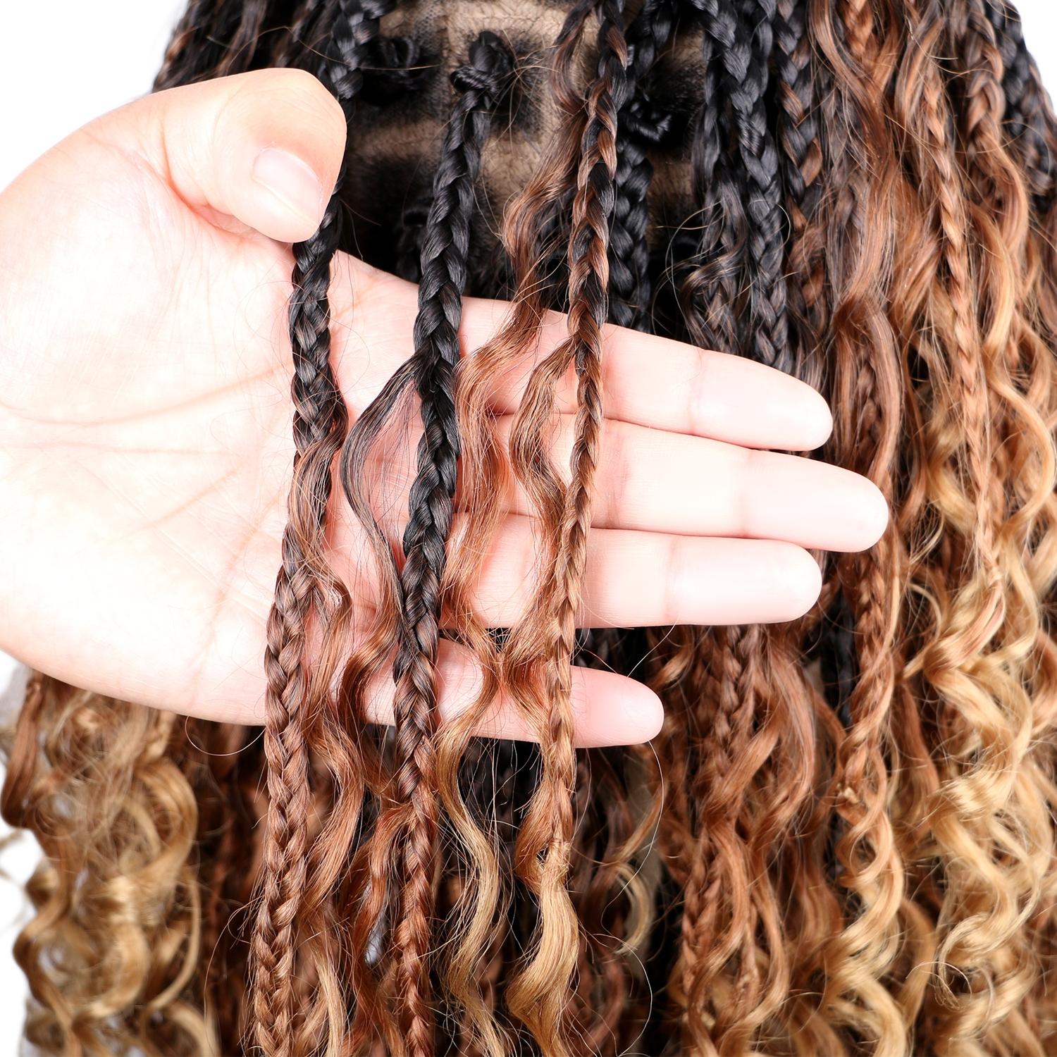 Braided Wigs for Women 16inch 13x6HD Braided Lace Front Wigs Boho Braided Wigs with Baby Hair Black Goddess Box Braid Wig Premium Synthetic Braided Lace Front Wigs