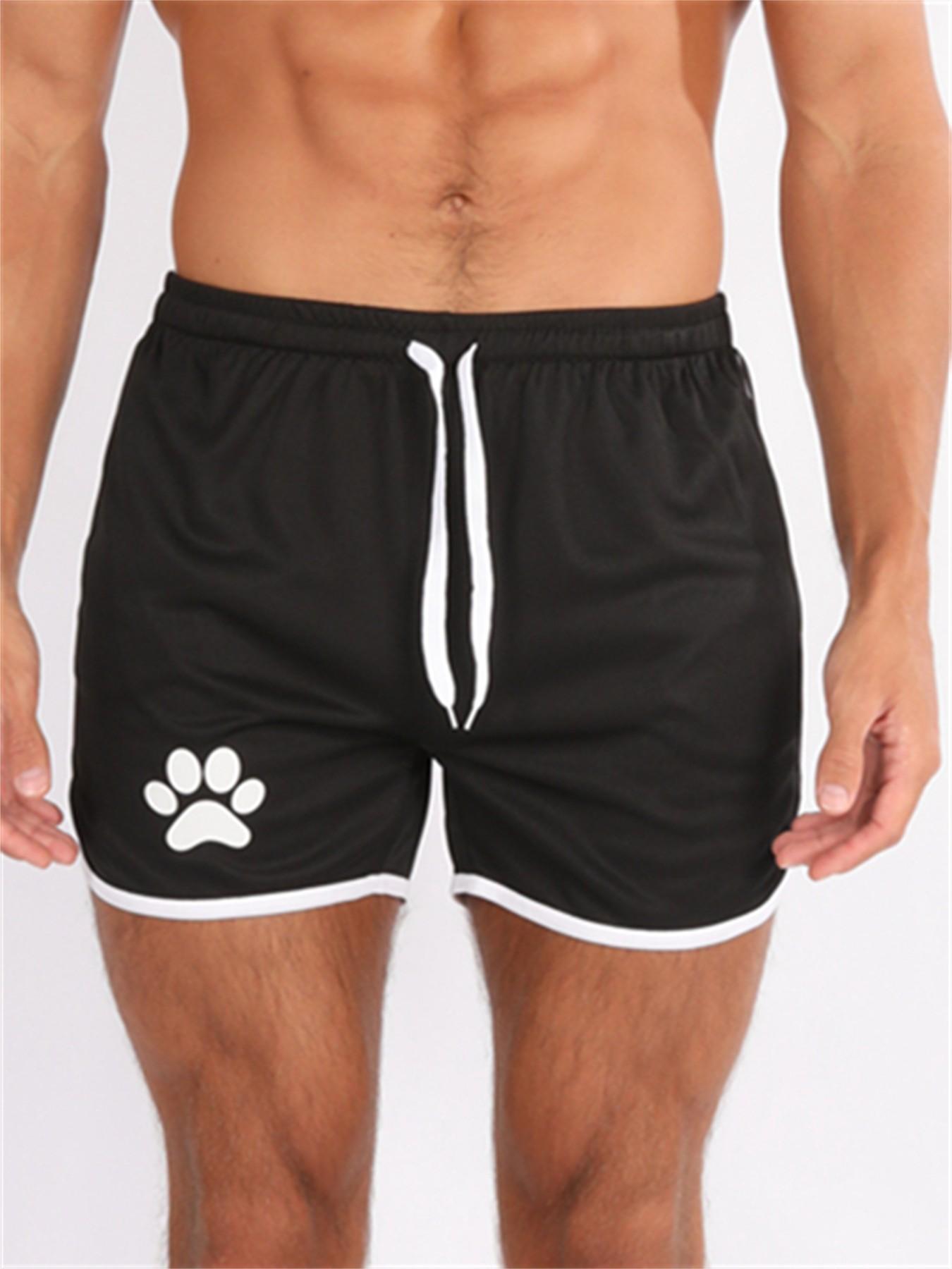 Men's Summer Running Shorts, Breathable Gym Sports Pants with Pockets, Outdoor Training Casual Daily Wear, Bear Print Three-Quarter Length