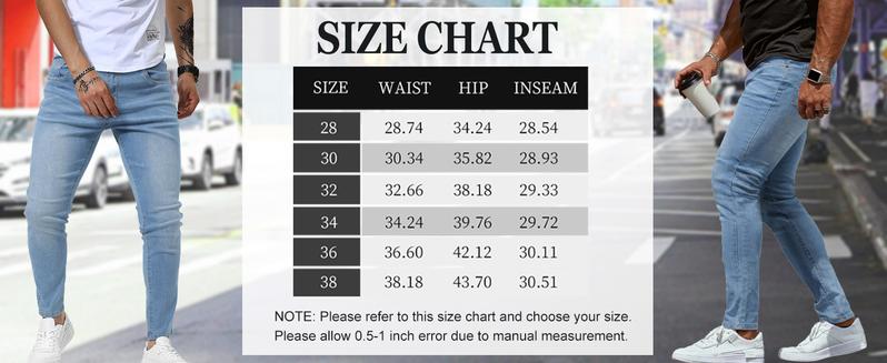 TUREFACE Mens Jeans Slim Fit Skinny Denim Stretch Tapered Jean Pants