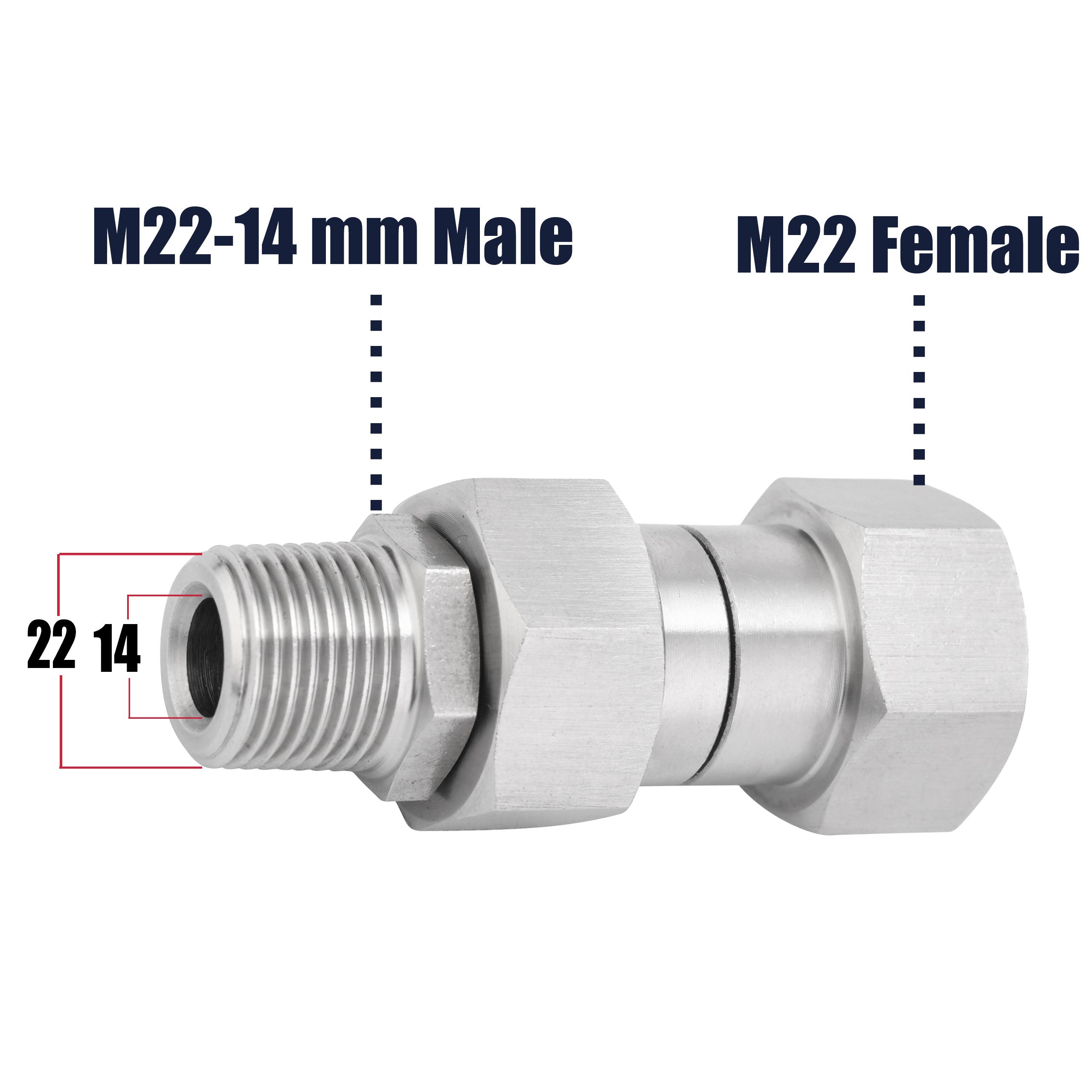 M MINGLE Pressure Washer Swivel Fitting, Metric M22 14mm Thread, Stainless Steel, 4500 PSI