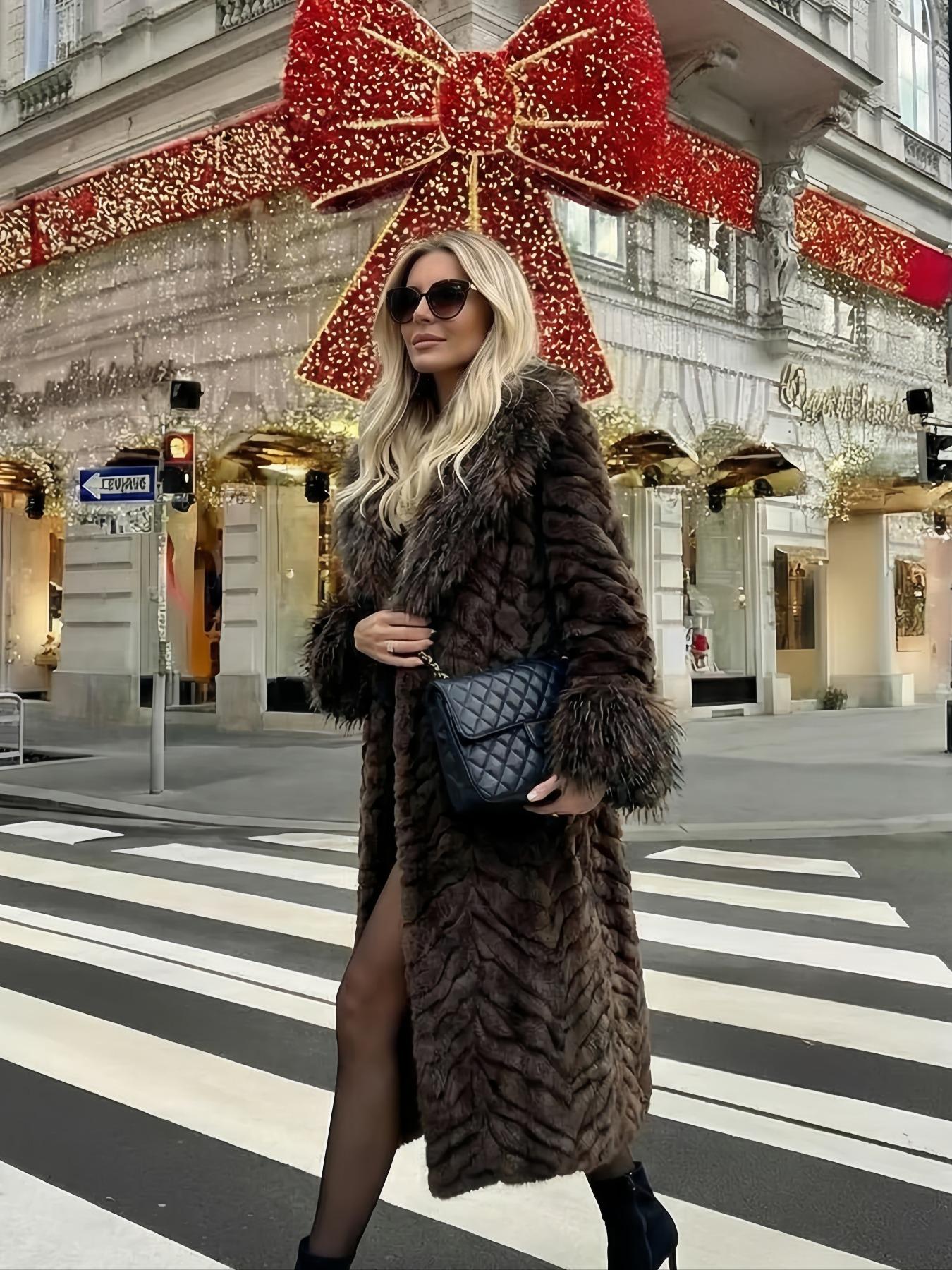 Women's Faux Fur Coat, Womenswear Winter Fashionable Long Sleeve Jacket, Casual Daily Wear Outerwear, Warm & Stylish Design