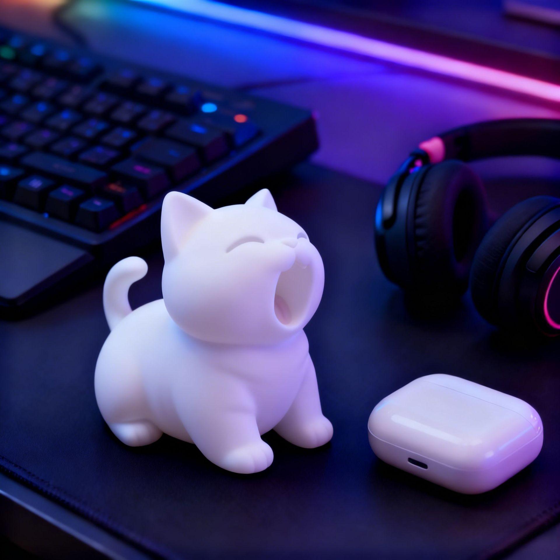 3D Printed Cute Yawning Cat Desktop Ornament Statue, Stress Relief Plush Pet Figurine, Adorable Home Decor Gift Idea