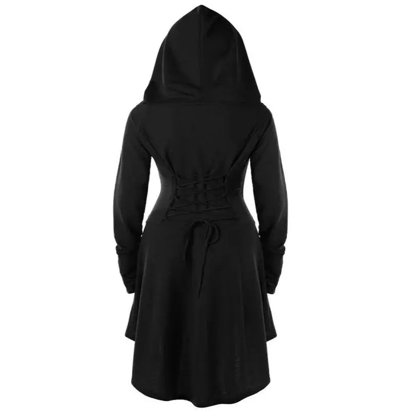 Medieval Women Dress Cosplay Costume Huntress Assassin Hooded Slim Lace Retro Hoodie Hooded Long Sleeve Dress Halloween  Costume