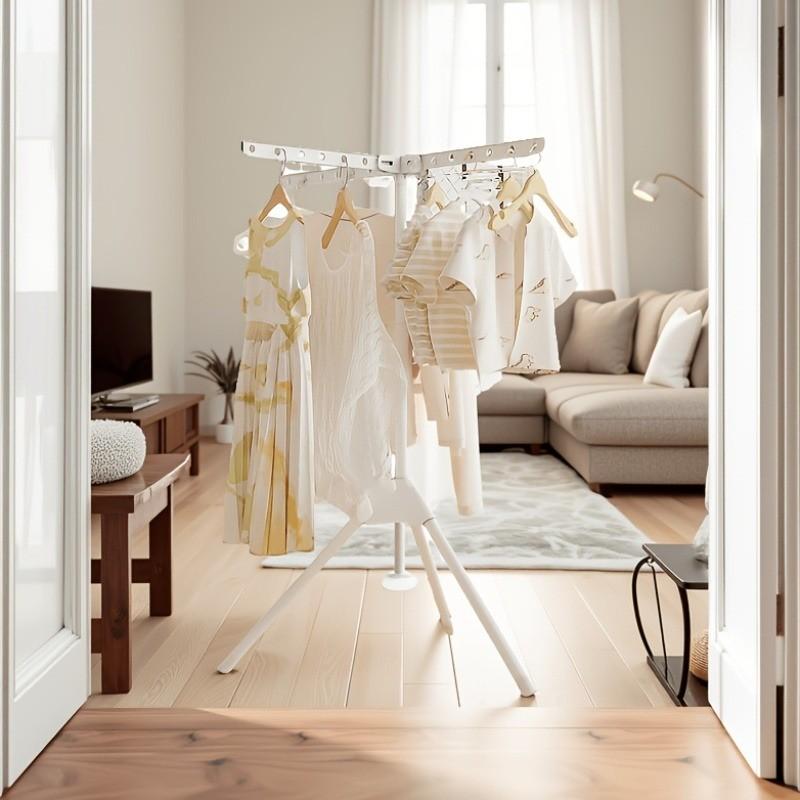 Foldable Multi-Layer Floor-Standing Clothes Rack, Multifunctional Towel Holder, Balcony Drying Rack, Simple Bedroom Storage Shelf