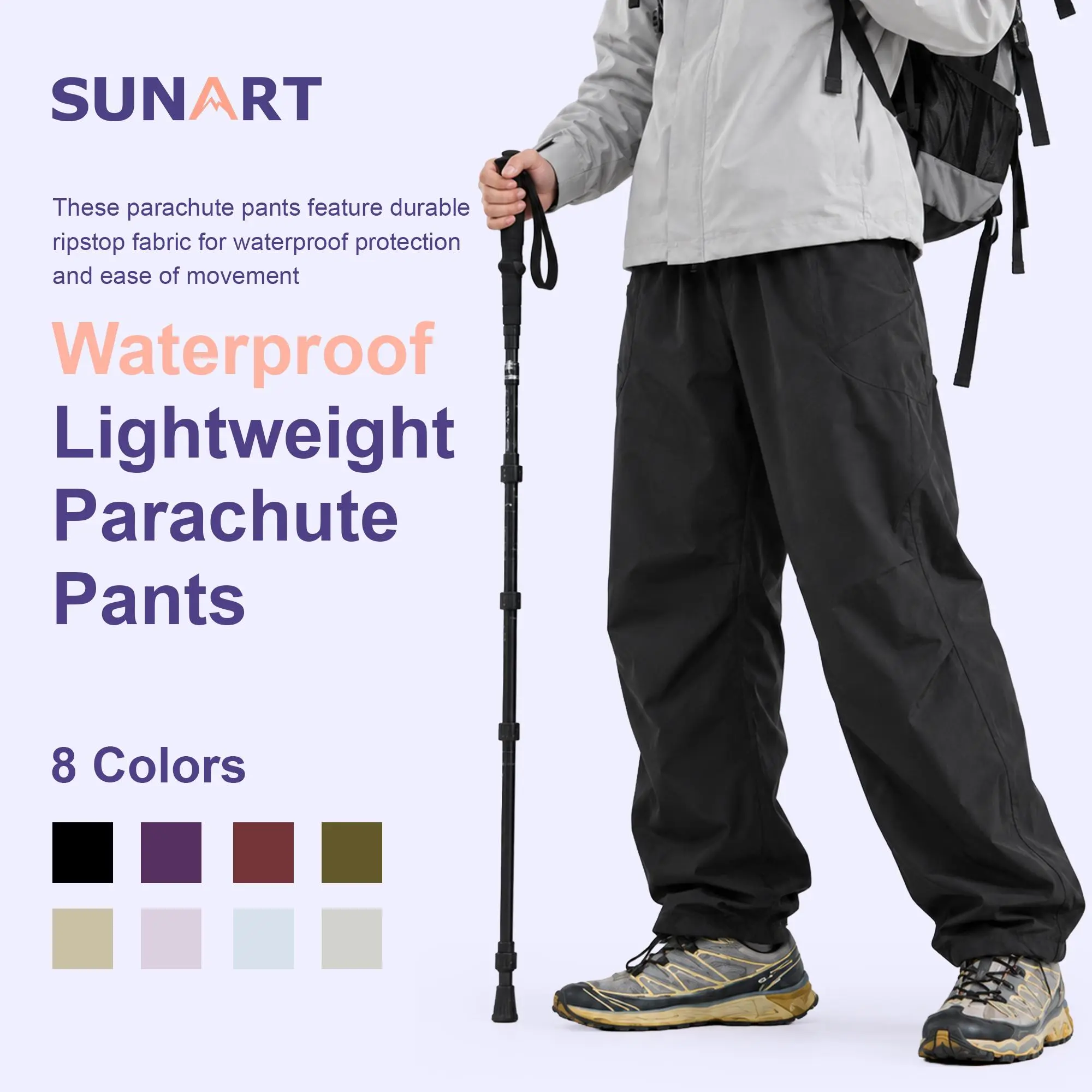 SUNART Unisex Loose-Fit Parachute Shell Pants — Comfortable & Durable Outdoor Gear, 3-in-1 Detachable Fleece Liner Windproof Waterproof Warm Trousers, Elastic Waist with Pockets for Hiking, Skiing & Daily Wear