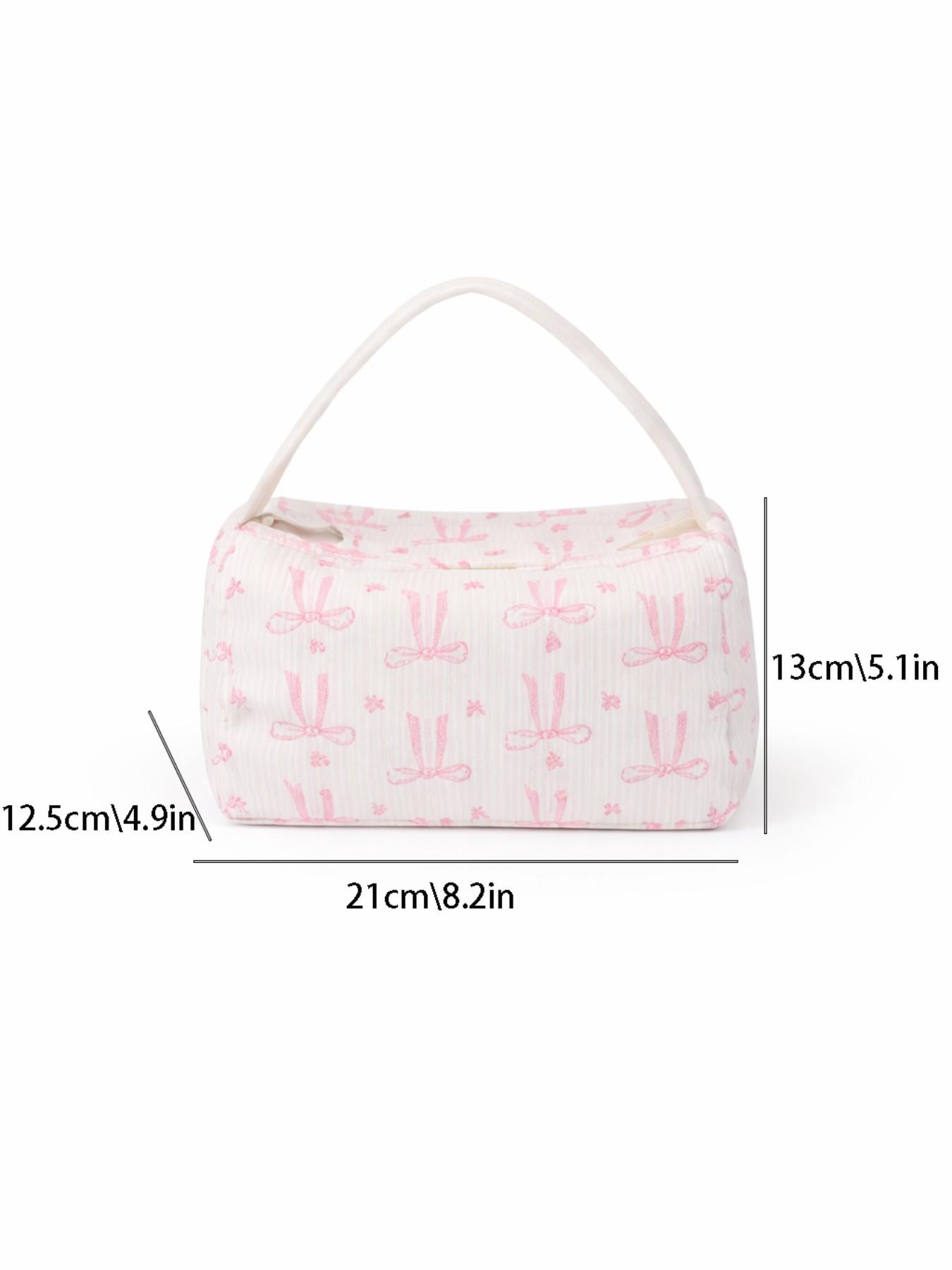 2026 Cute Pink Bow Makeup Bag, Corduroy Cosmetic Organizer Pouch, Large Capacity Travel Toiletry Bag, Portable Vanity Case for Girls