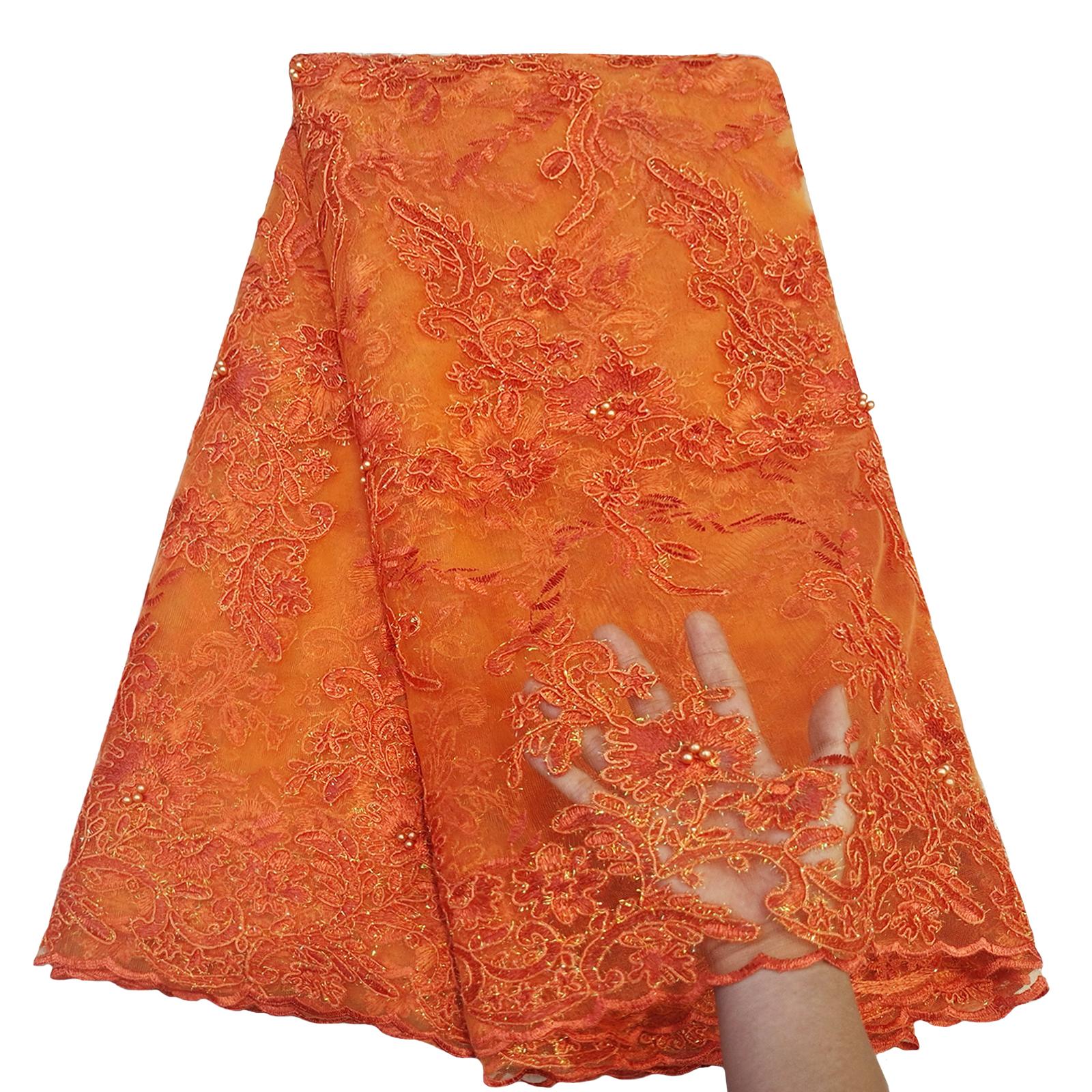 Fashion African Lace Fabric 5 Yards Sequin Embroidery