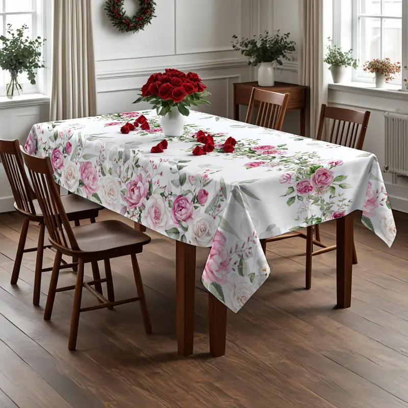 Rectangular Spring Summer Tablecloth, Beautiful Floral Rose Pattern, Home Kitchen Dining Room Decor, Easter Picnic Table Cover and Holiday Celebrations