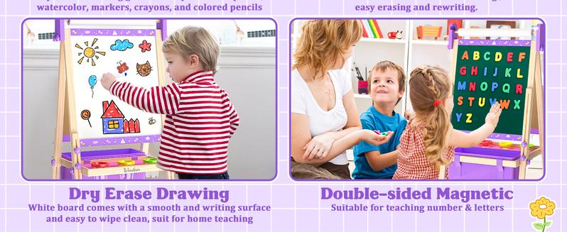 【Kids Easel】Easel for Kids,Adjustable Wooden Kids Art Easel with Paper Roll,Double-Sided Magnetic Toddler Easels,Dry Erase Whiteboard and Chalk Board,Toys for 3 4 5 6 7 8 9 10 Year Old Girl Boy Gift