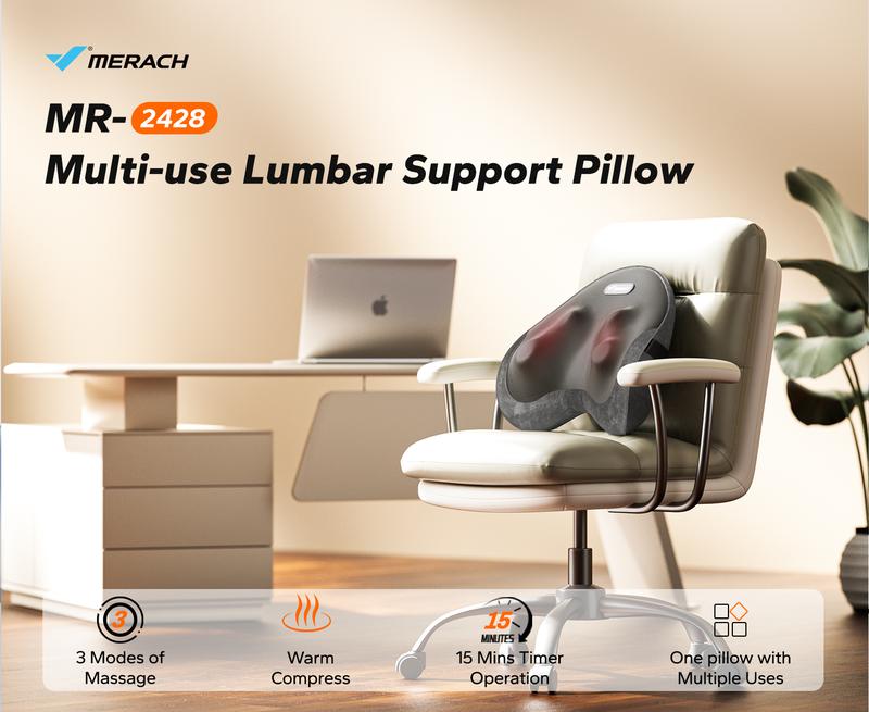 MERACH Portable Heated Back and NeckMassage Deep Tissue Massage Pillow forChair,Car Relax Comfort Multifunction Massager Electric