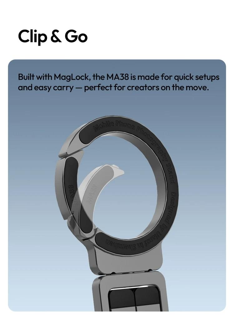 Ulanzi MA38 Mobile Phone Photography Stand Selfie Stick Double Magnetic Overhead Tripod for Samsung Xiaomi Huawei iPhone Vivo