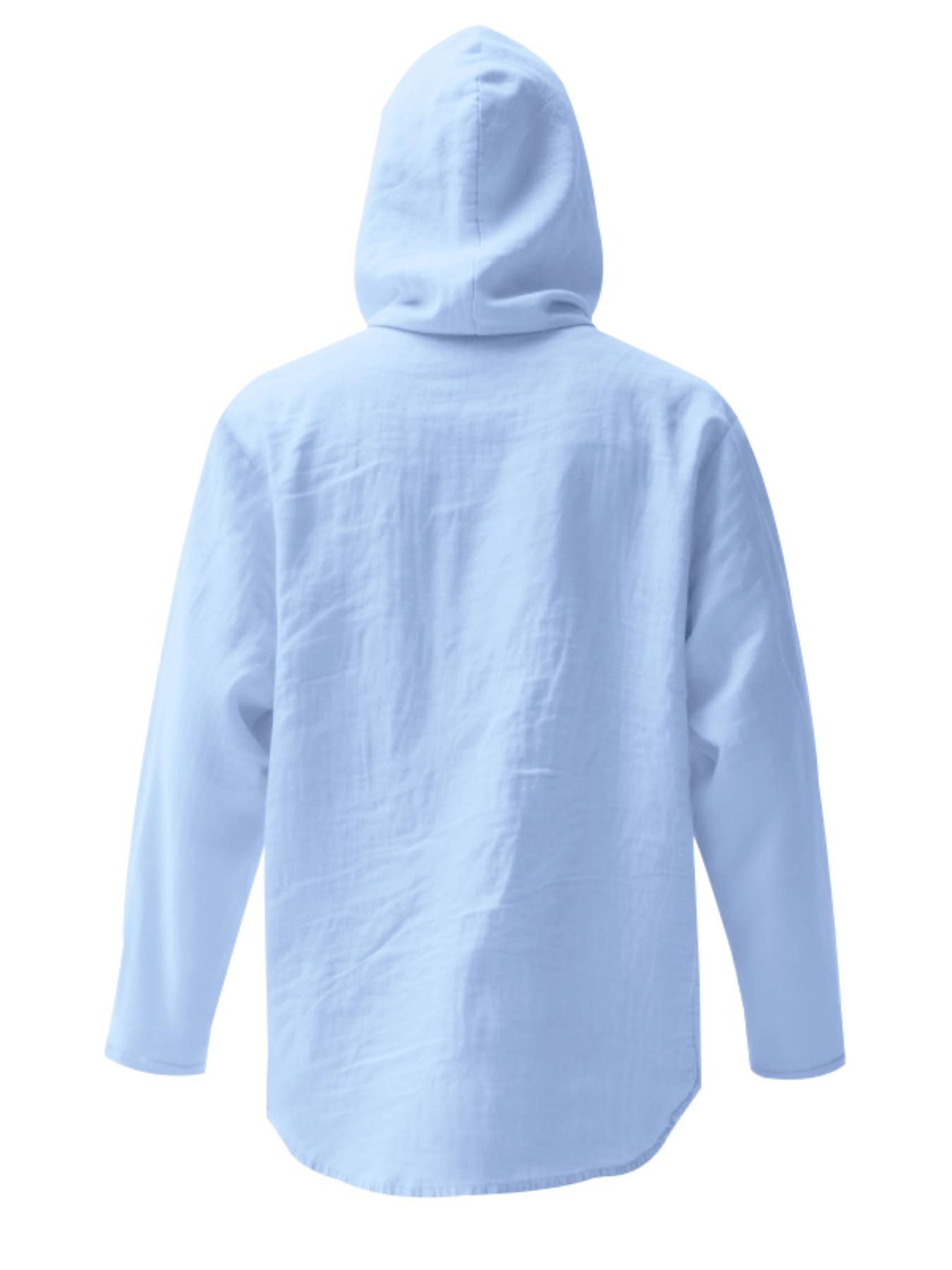 Hooded Linen Long Sleeve Shirt Jacket, Hawaiian Style Casual Loose Fit, Drawstring & Button Design, Spring & Fall Fashion, Beach Vacation Essential