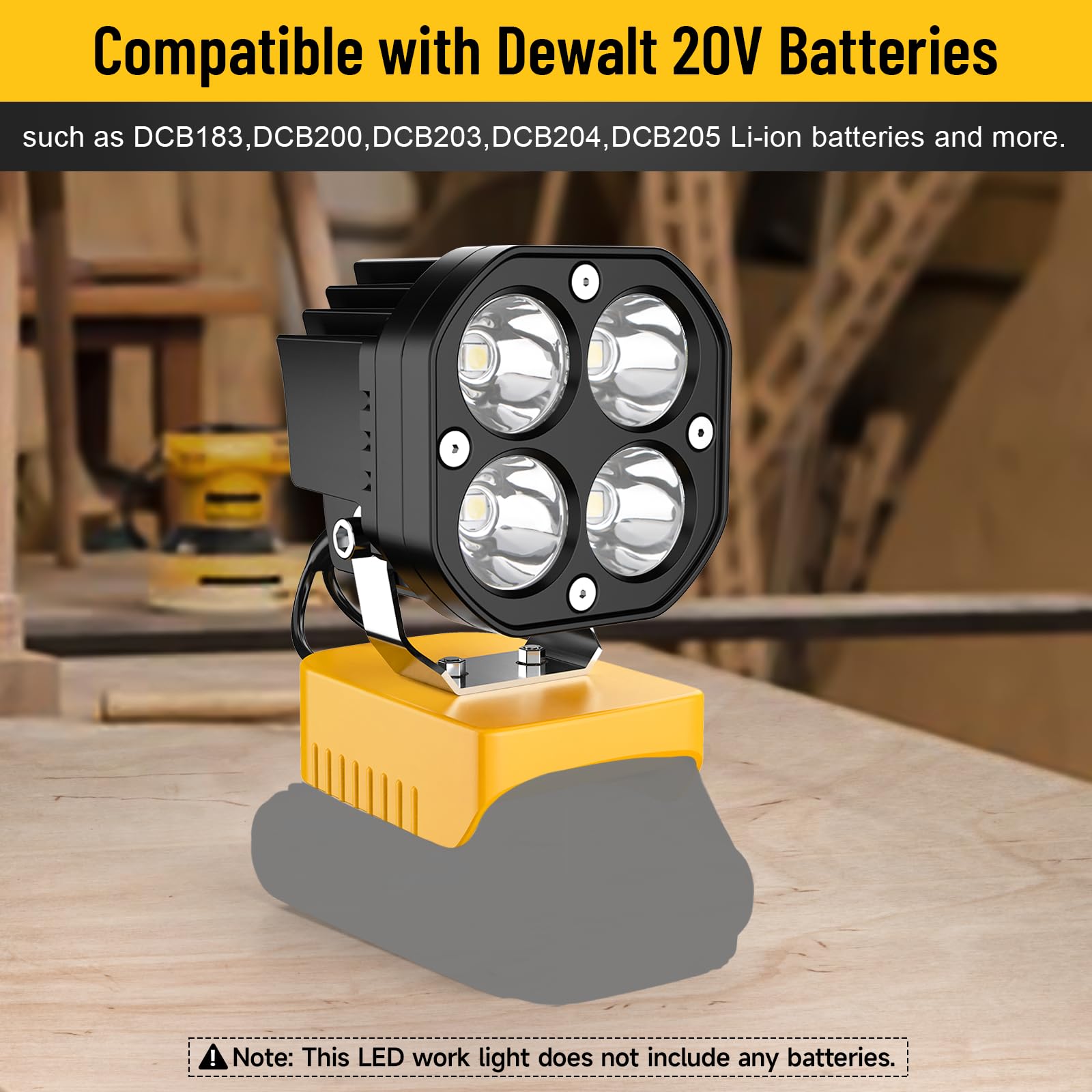 Azocek LED Work Light Compatible with Dewalt 20V Battery, 40W 6000LM Flashlight, 20V Battery Cordless Work Light 120°Adjustable with Low Voltage Protection for Outdoors and Job Site Lighting