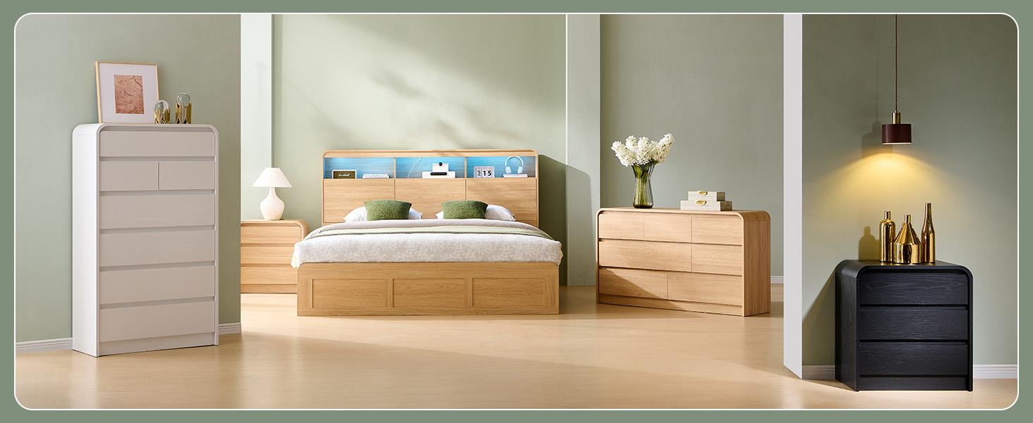 Aitjunz Modern 8 Drawers Dresser for Bedroom, 55" Wide Dressers & Chest of Drawers w/Curved Profile Design, Wood Mid Century Storage Dressers Organizer for Bedroom, Living Room, Natural Oak