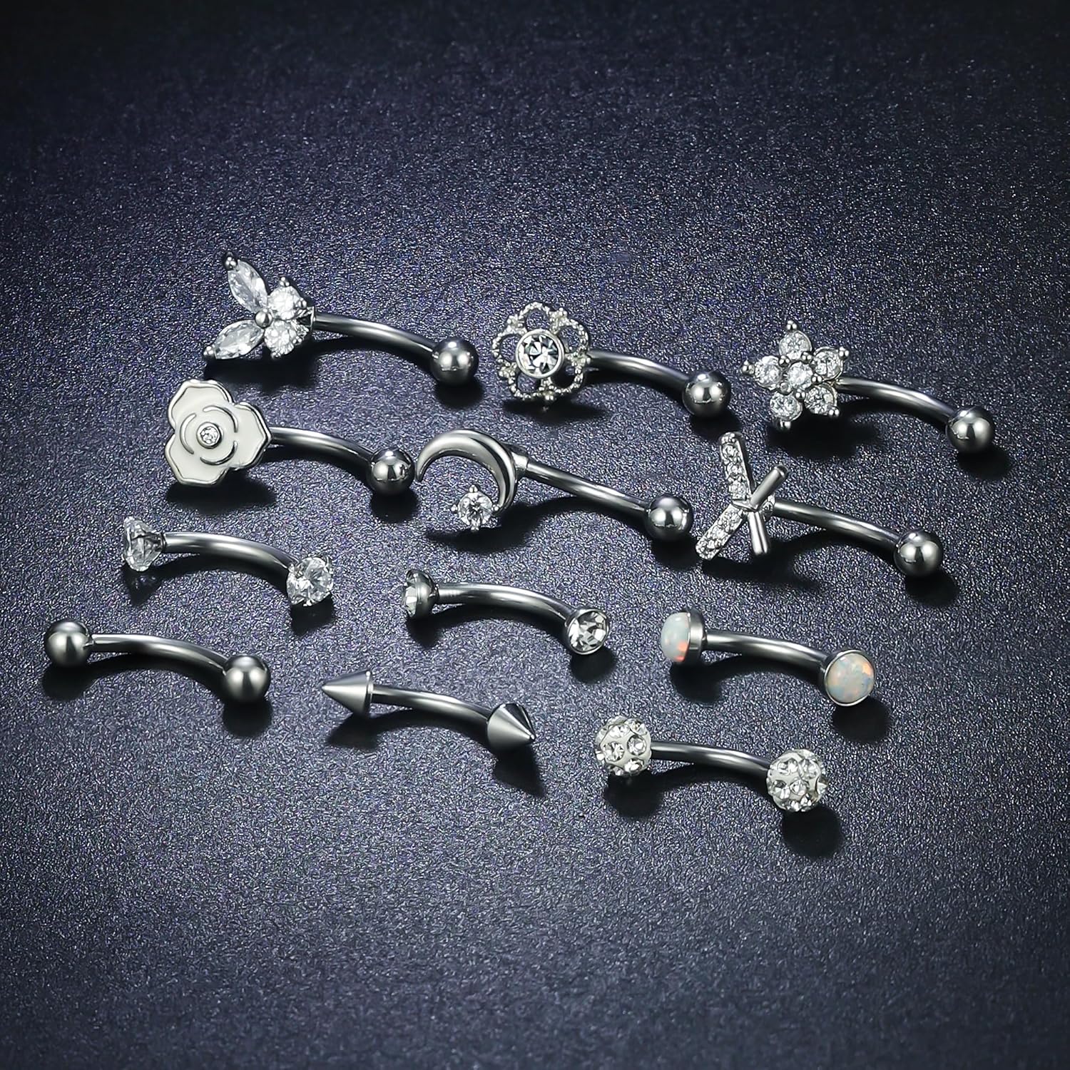 16G Curved & Straight Barbells for Eyebrow & Lip - 6MM, 8MM, 10MM Surgical Steel. Hypoallergenic Piercing Jewelry for Vertical Labret, Helix. Internally Threaded, for Men & Women