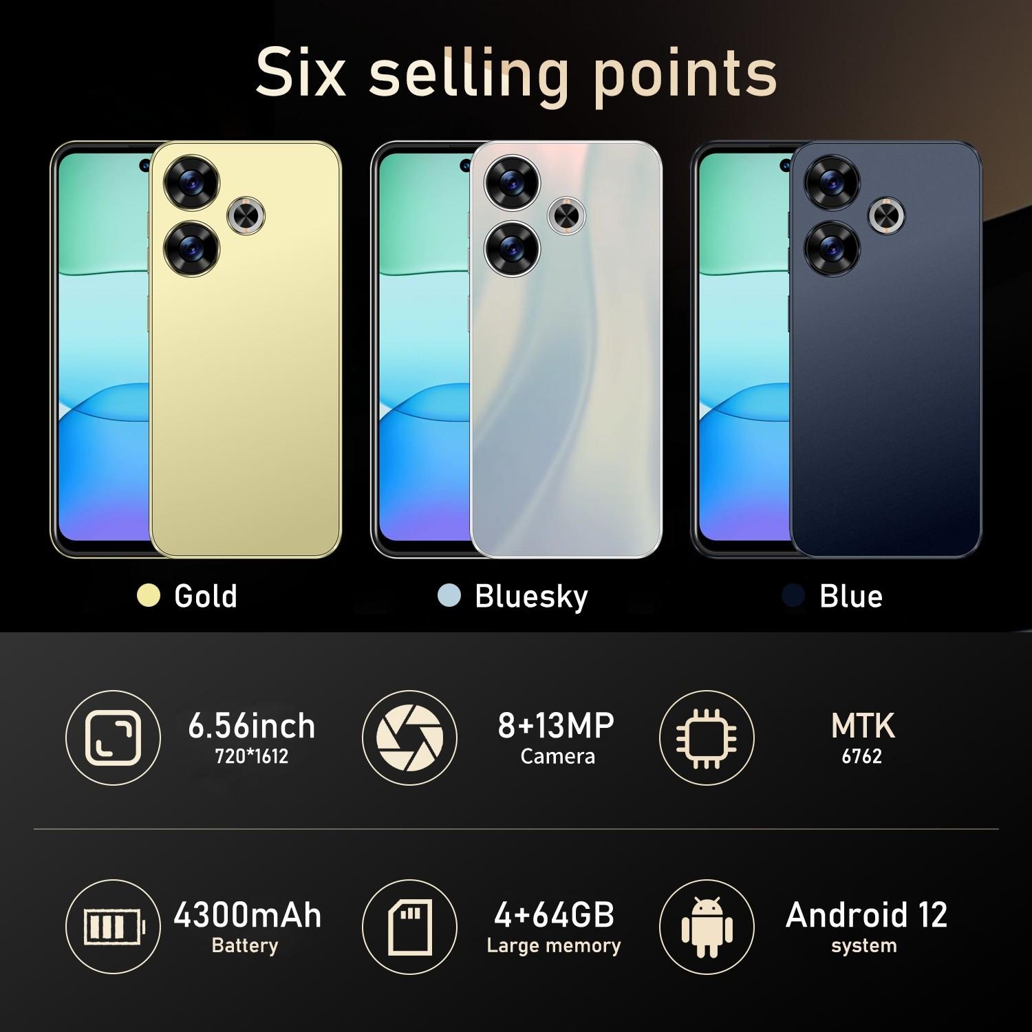 TOBLU-S24pro 4g Smartphone, 6.56-Inch Display, 4300mah Battery, 8mp+13mp Camera, 4GB RAM 64GB ROM, Dual Sim, GPS, Android 12 System