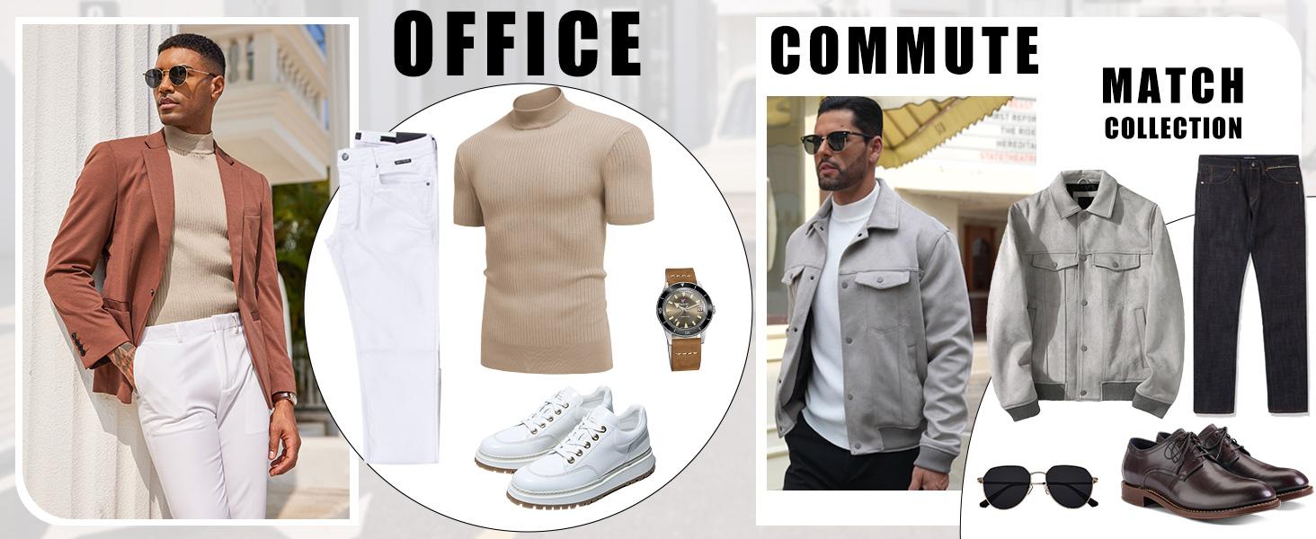 COOFANDY B Men's Mock Turtleneck Sweater Short Sleeve Casual Basic Tops Ribbed Knit Pullover Solid Tee COOFANDY B Men's Mock Turtleneck Sweater Short Sleeve Casual Basic Tops Ribbed Knit Pullover Solid Tee