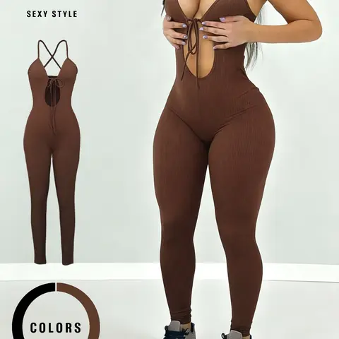 Women's Sexy Jumpsuit, Sleeveless, Slim Fit Design, Elastic Fabric,  All Seasons Wear, Stylish Solid Color, Summer Jumpsuit, Stretchy Tight Jumpsuit