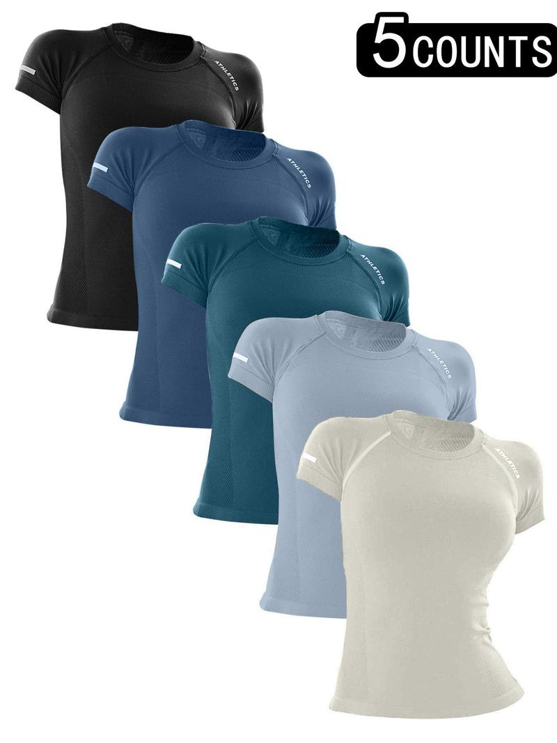 Sporty Women's Letter Print Raglan Sleeve Sports Tee, Breathable Round Neck Short Sleeve T-shirt for Yoga Gym Workout Running, Ladies Sportswear for All Seasons